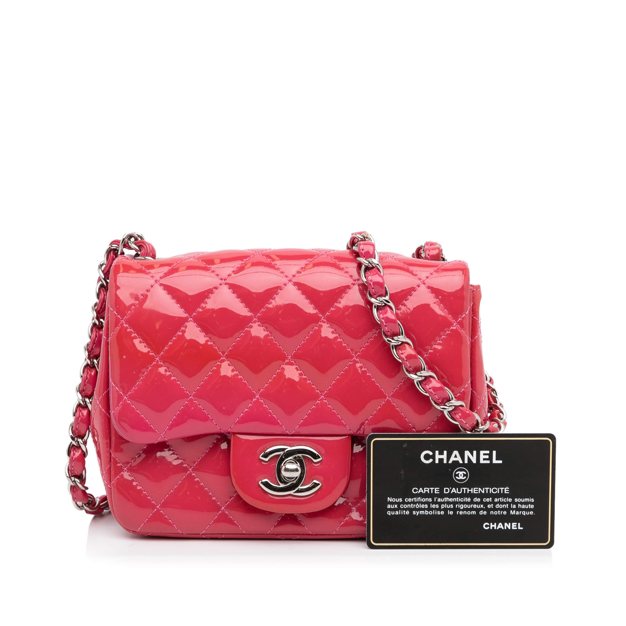 Chanel Pink Mini Patent Classic Square Single Flap Chanel
