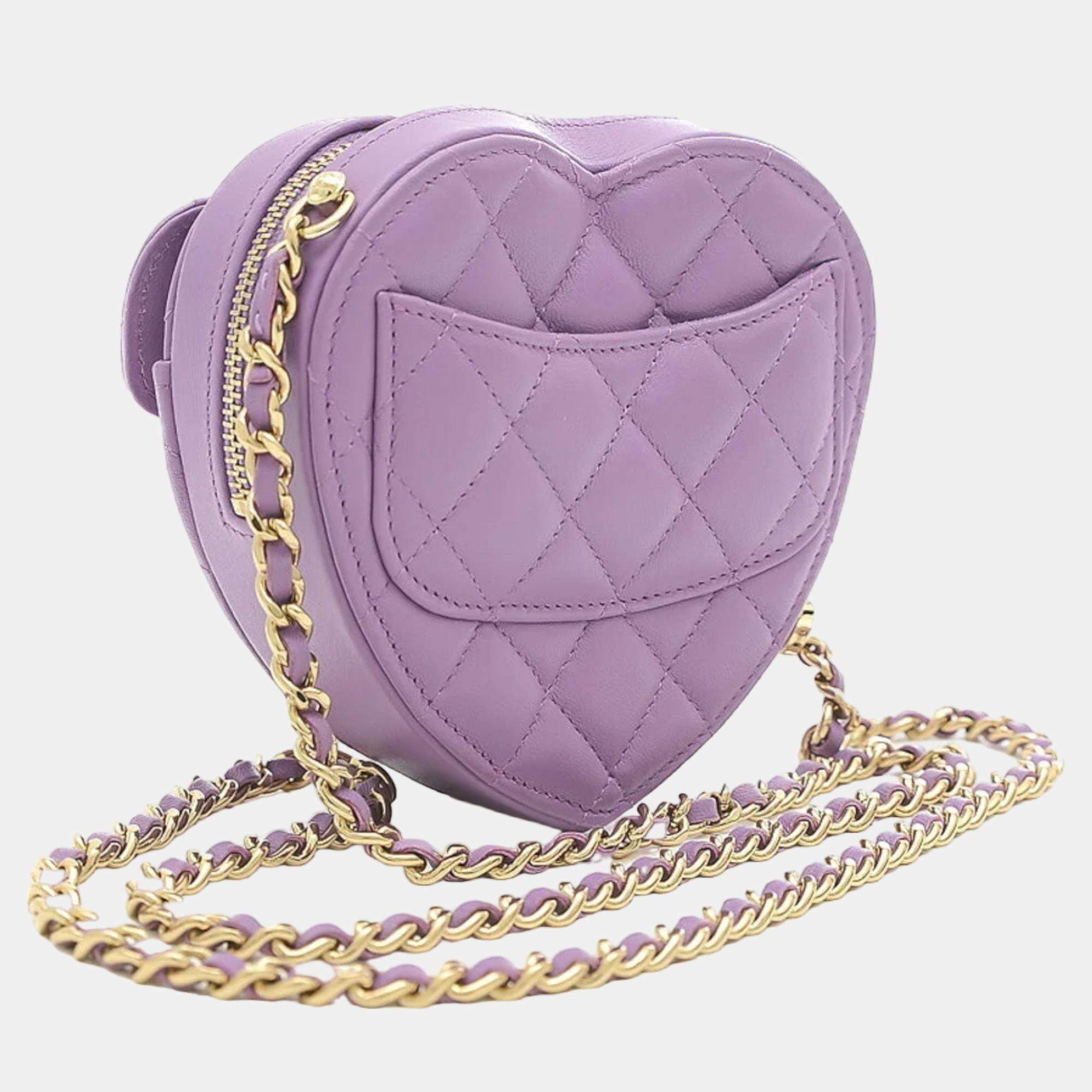 Chanel CC in Love Heart Chain Necklace Zip Coin Purse Quilted Lambskin  Purple 21548736