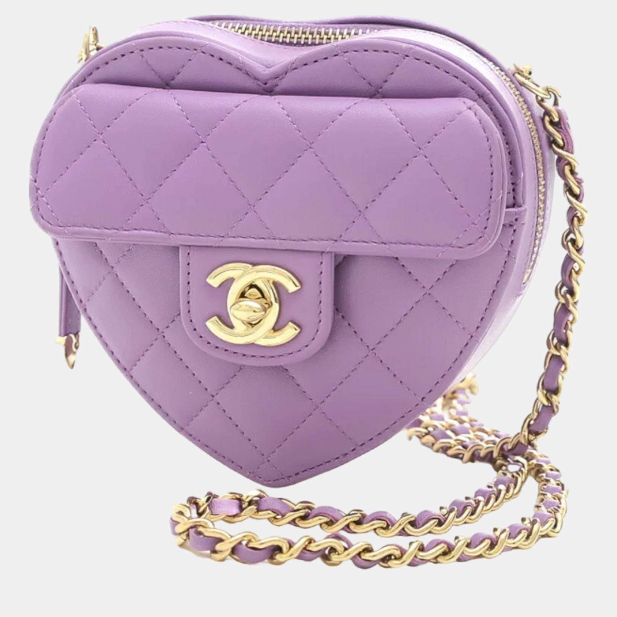 Chanel Pink Quilted Lambskin Leather Mini CC In Love Heart