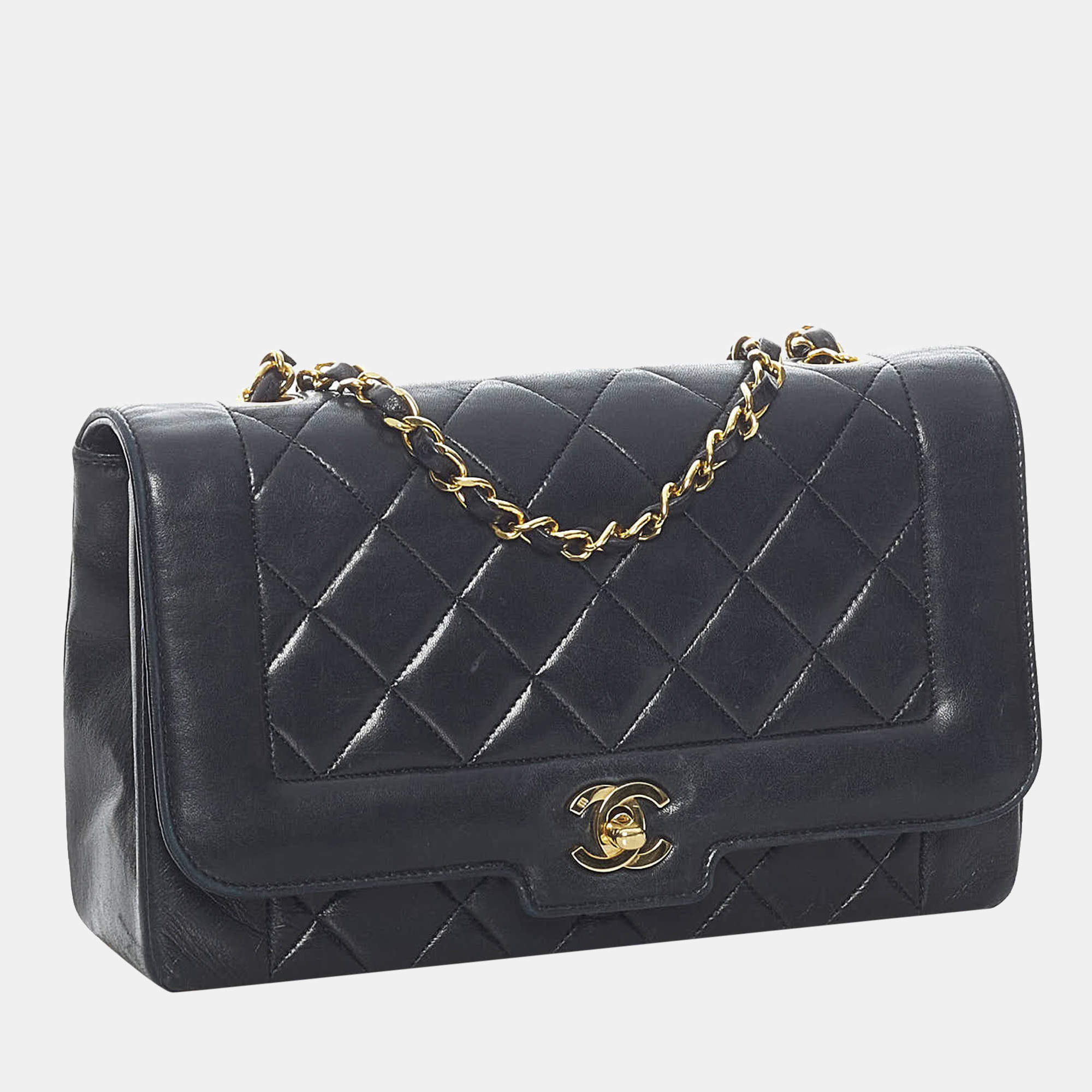 Chanel Black Medium Diana Flap Lambskin Leather Crossbody Bag Chanel