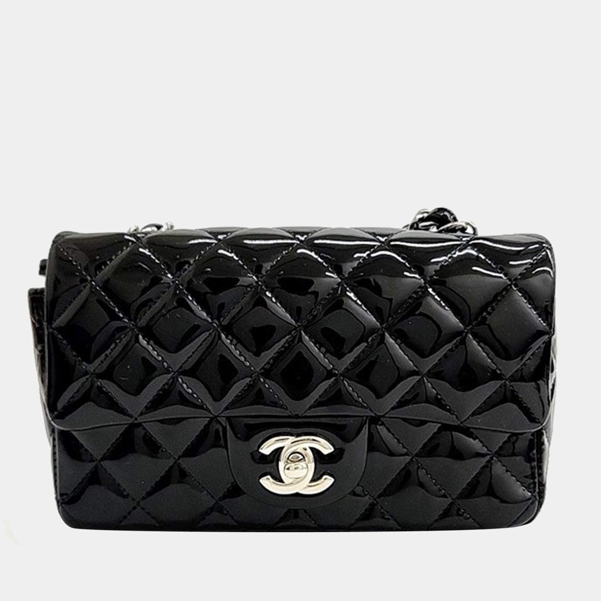 Chanel Black Patent Leather Rectangular Mini Flap Shoulder Bag