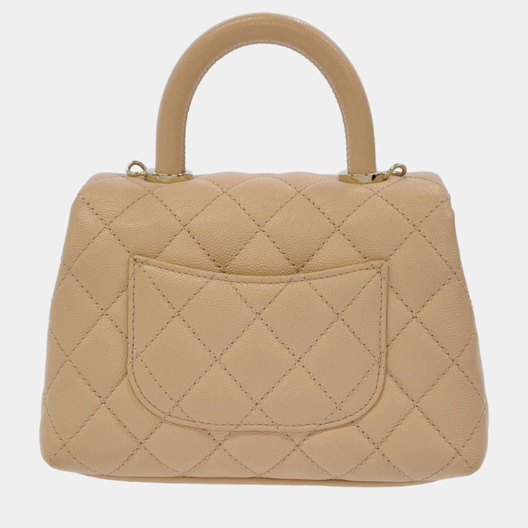 CHANEL, Bags, Chanel Caviar Quilted Mini Coco Handle Flap Yellow