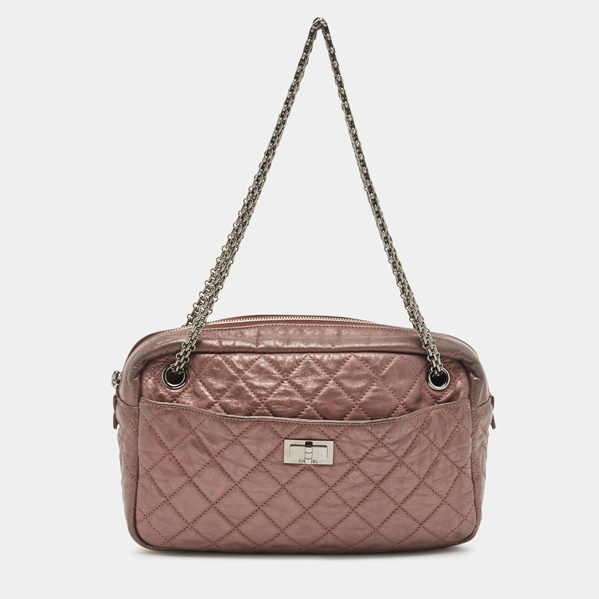 Chanel Metallic Old Rose Crinkled Quilted Leather Reissue Camera Bag Chanel