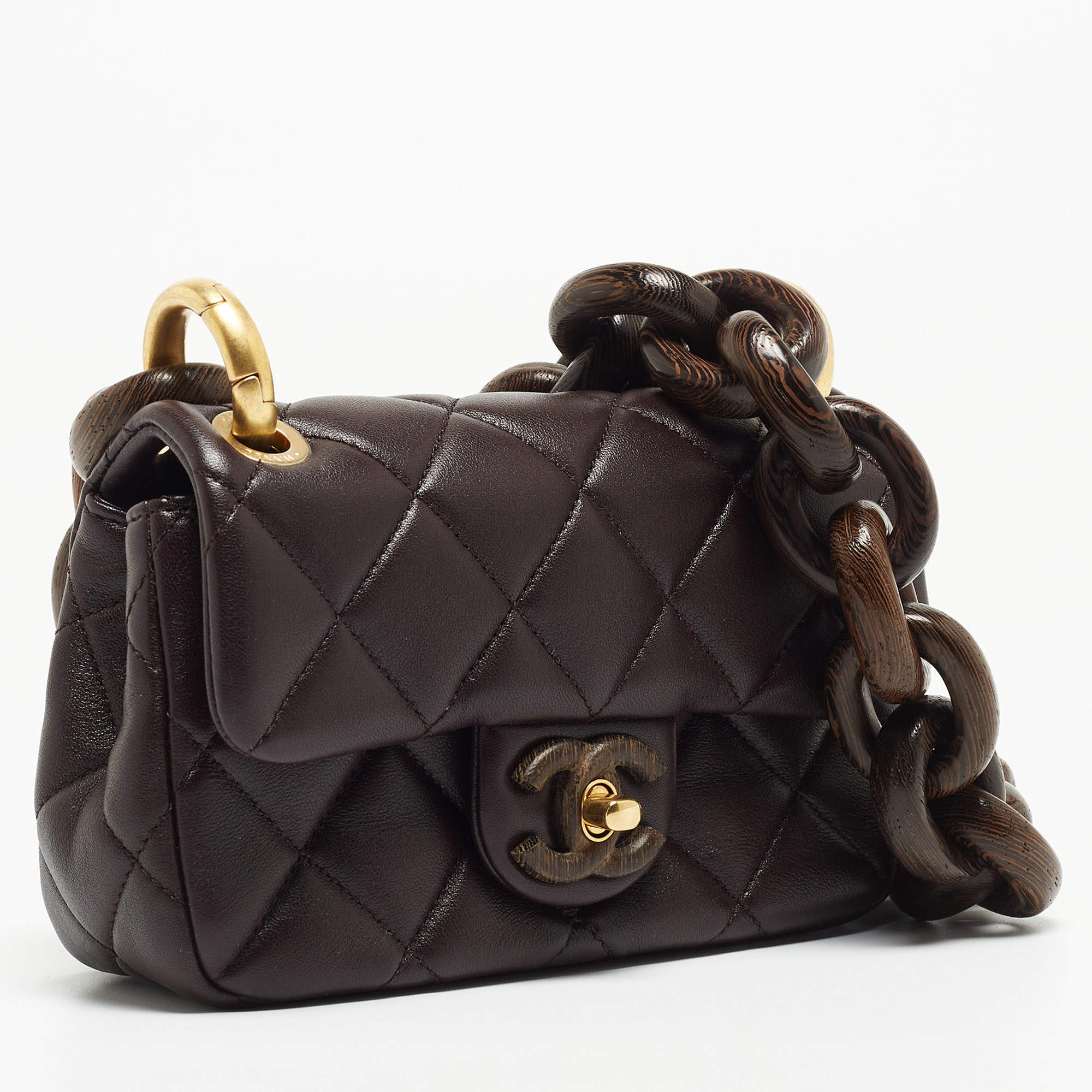 Chanel Burgundy Quilted Leather and Wood Mini Flap Bag Chanel