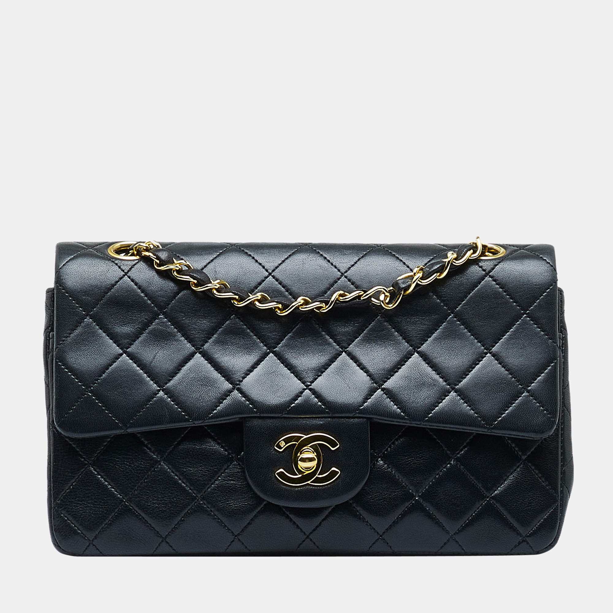 Black Quilted Caviar Classic Double Flap Small