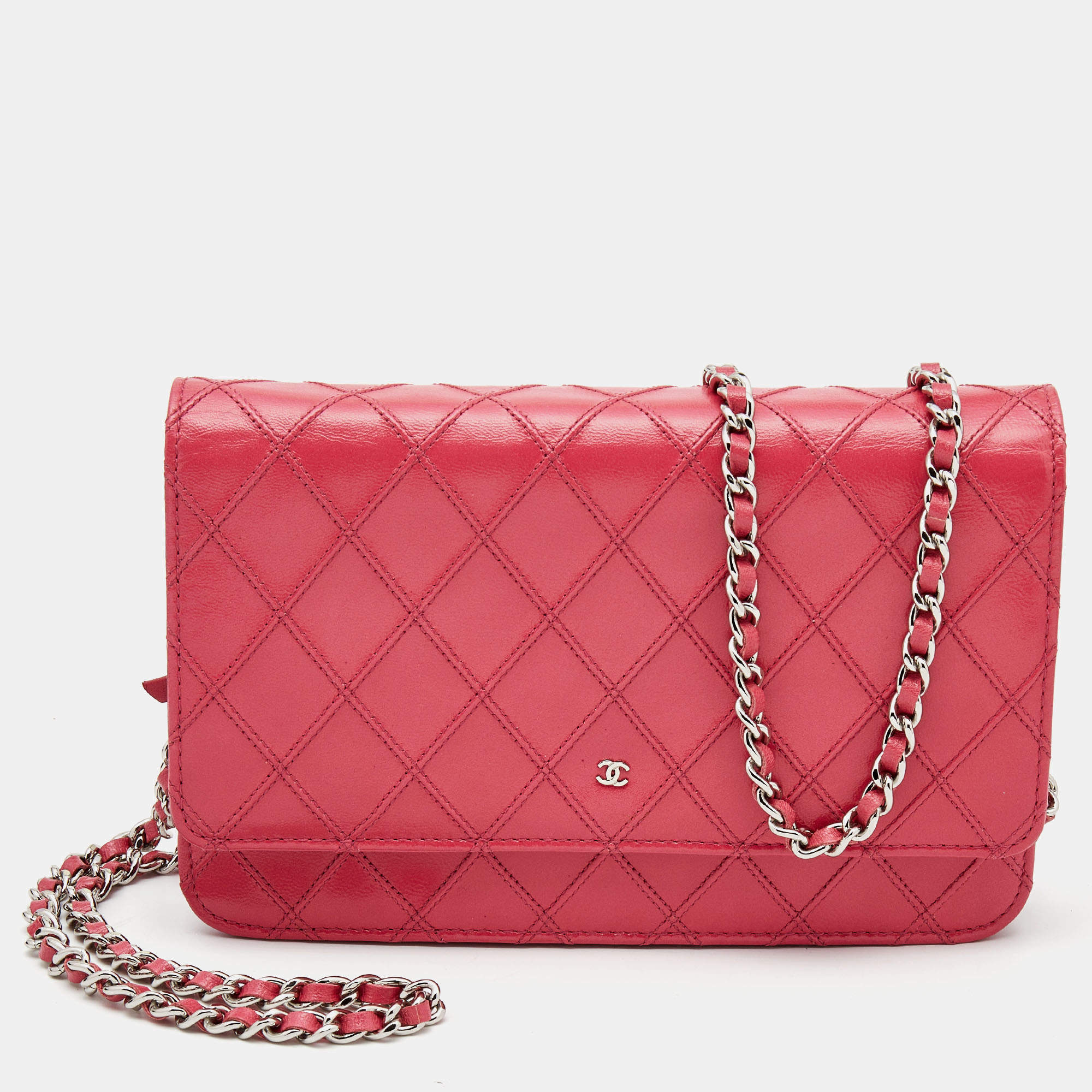 Pre Owned Chanel Pink Quilted Leather WOC Bag