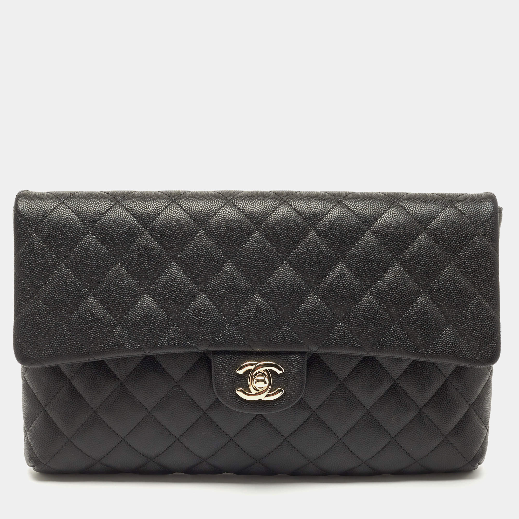 Chanel Black Quilted Caviar Leather CC Flap Clutch