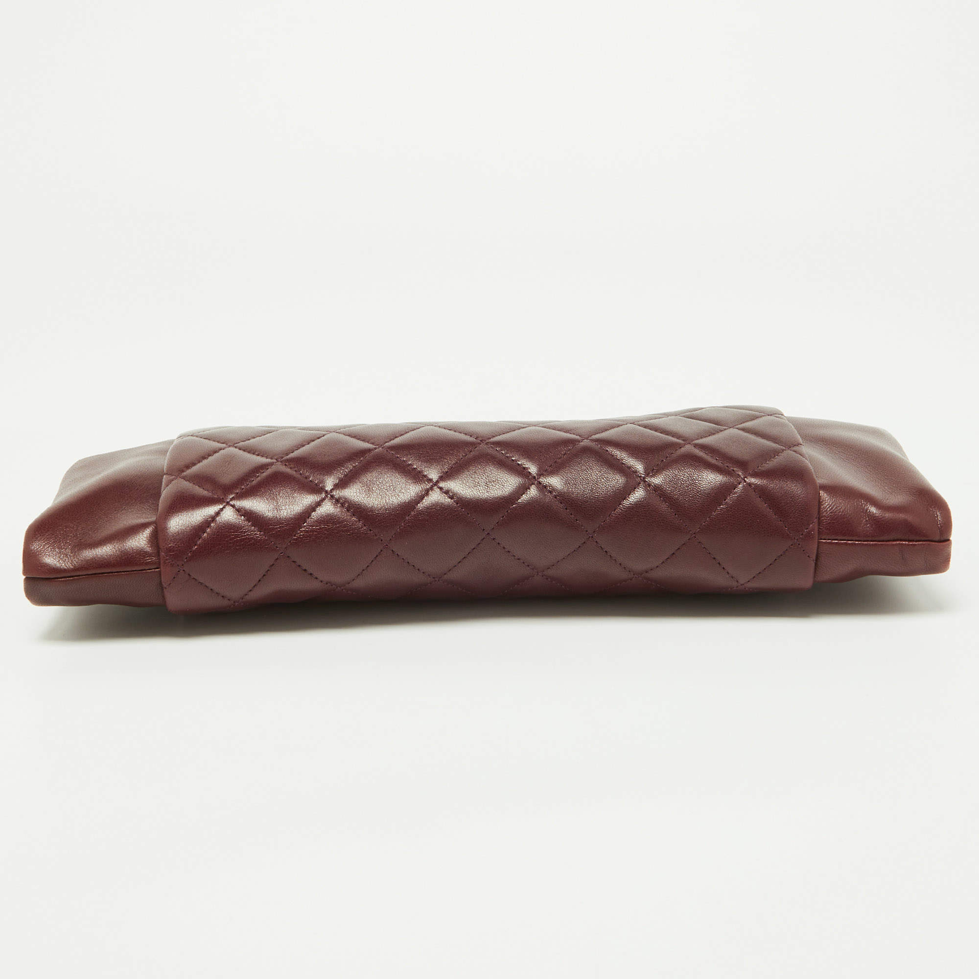 Chanel Dark Red Burgundy Quilted Lambskin CC Pouch Clutch