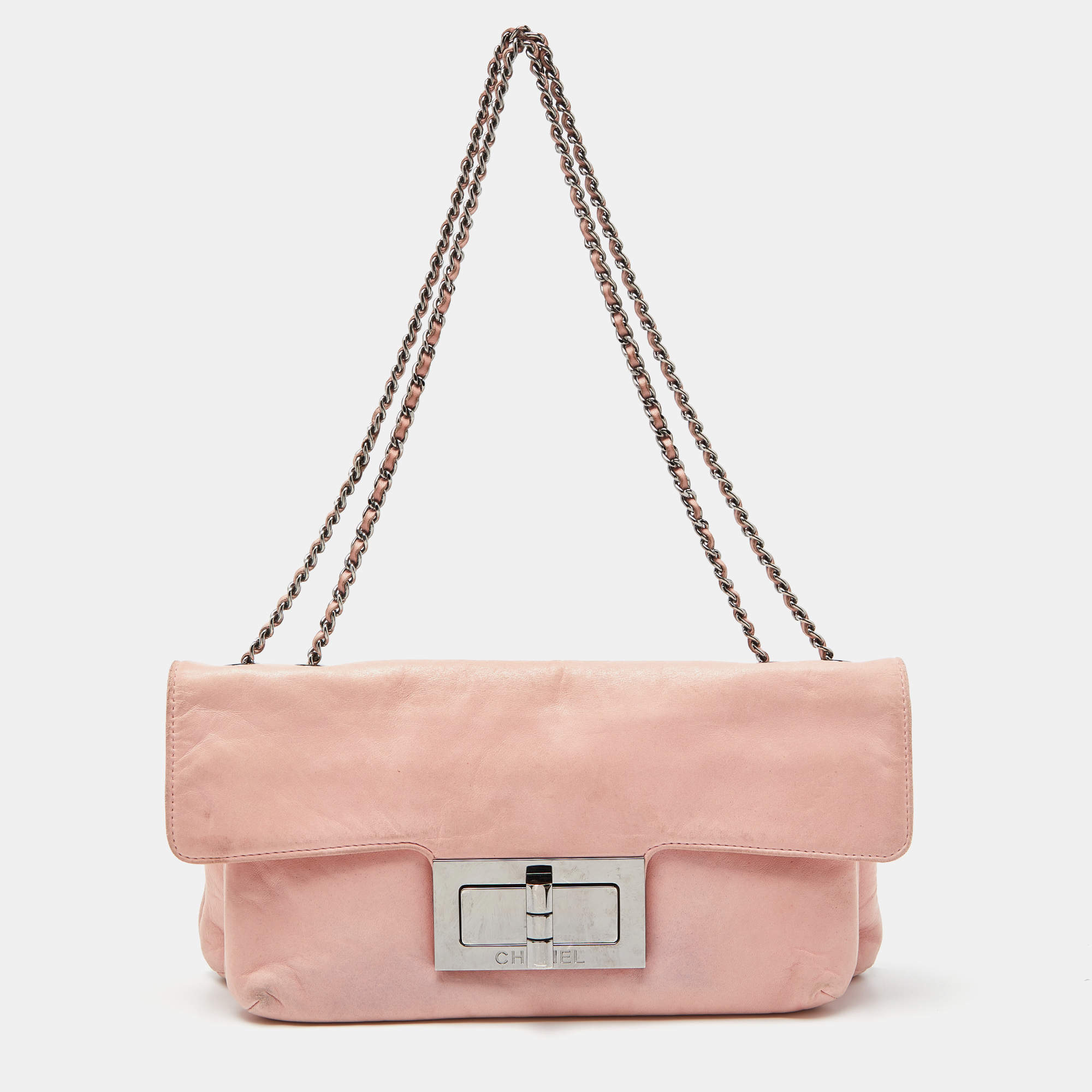 Chanel Pink Leather Mademoiselle Turn Lock Flap Bag