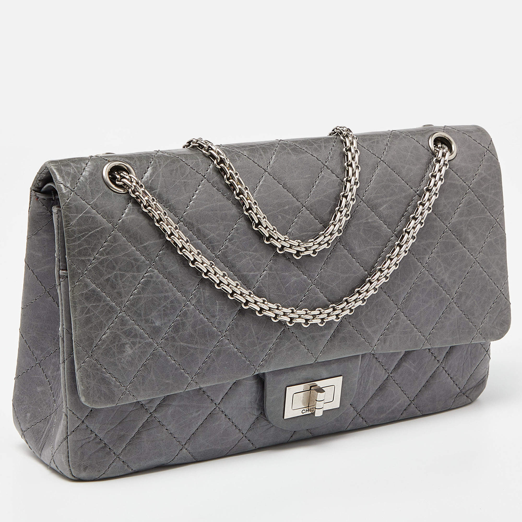 CHANEL 50th Anniversary 2.55 Reissue 228 Quilted Leather Shoulder Bag Grey