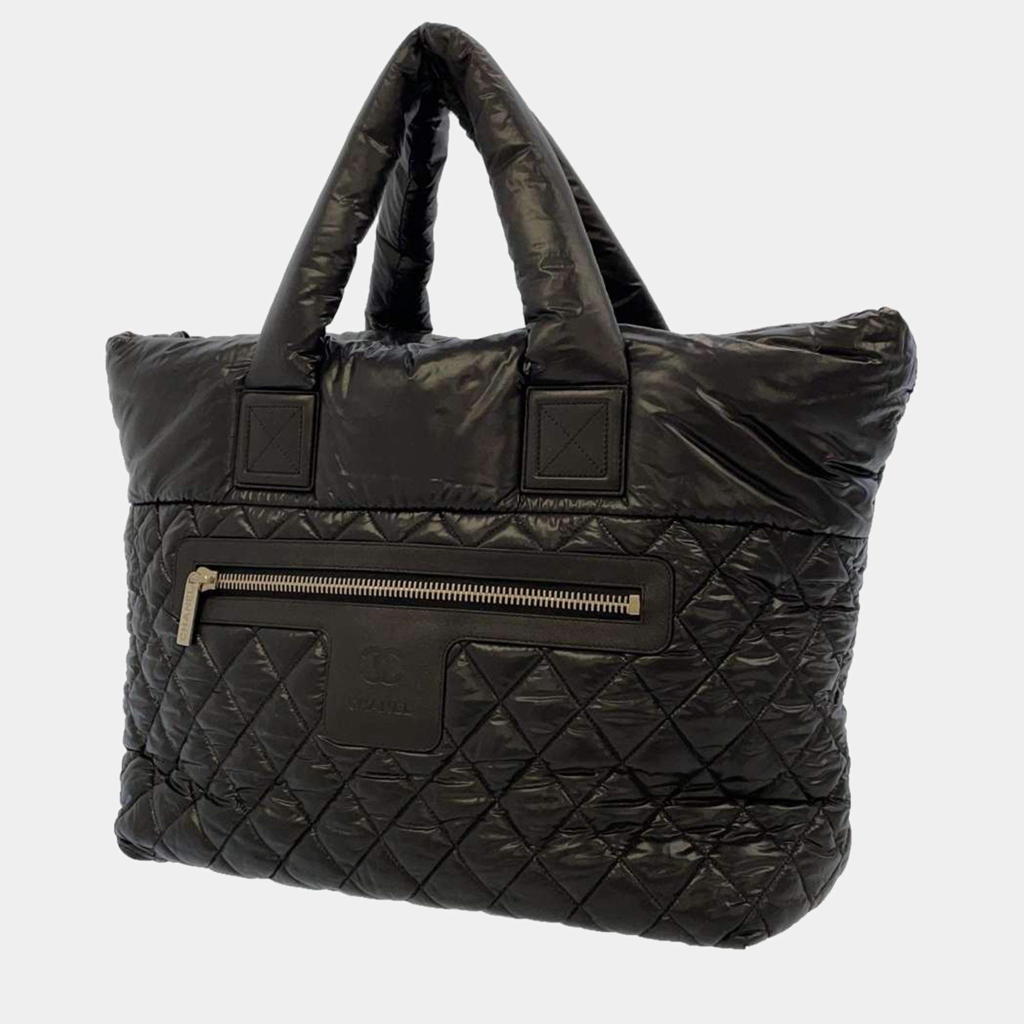 CHANEL COCO COCOON Nylon Handbag Shoulder Bag Silver Authentic Women Used
