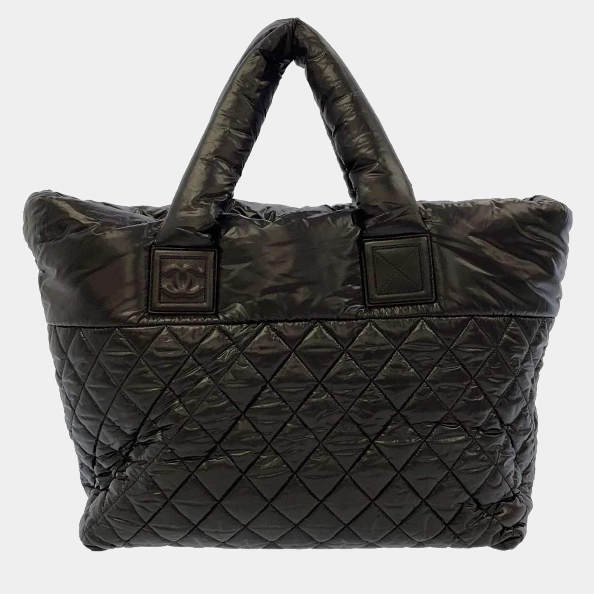 CHANEL Nylon Quilted Large Coco Cocoon Tote Black 190422