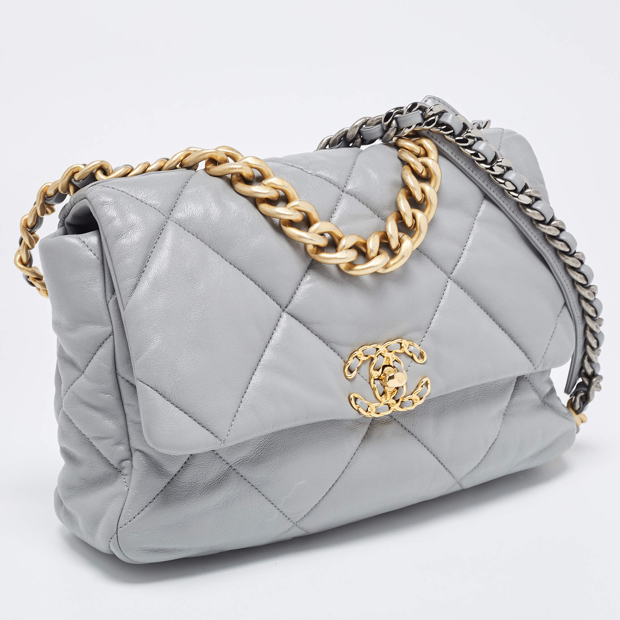 Chanel Grey Quilted Leather Large 19 Flap Bag Chanel