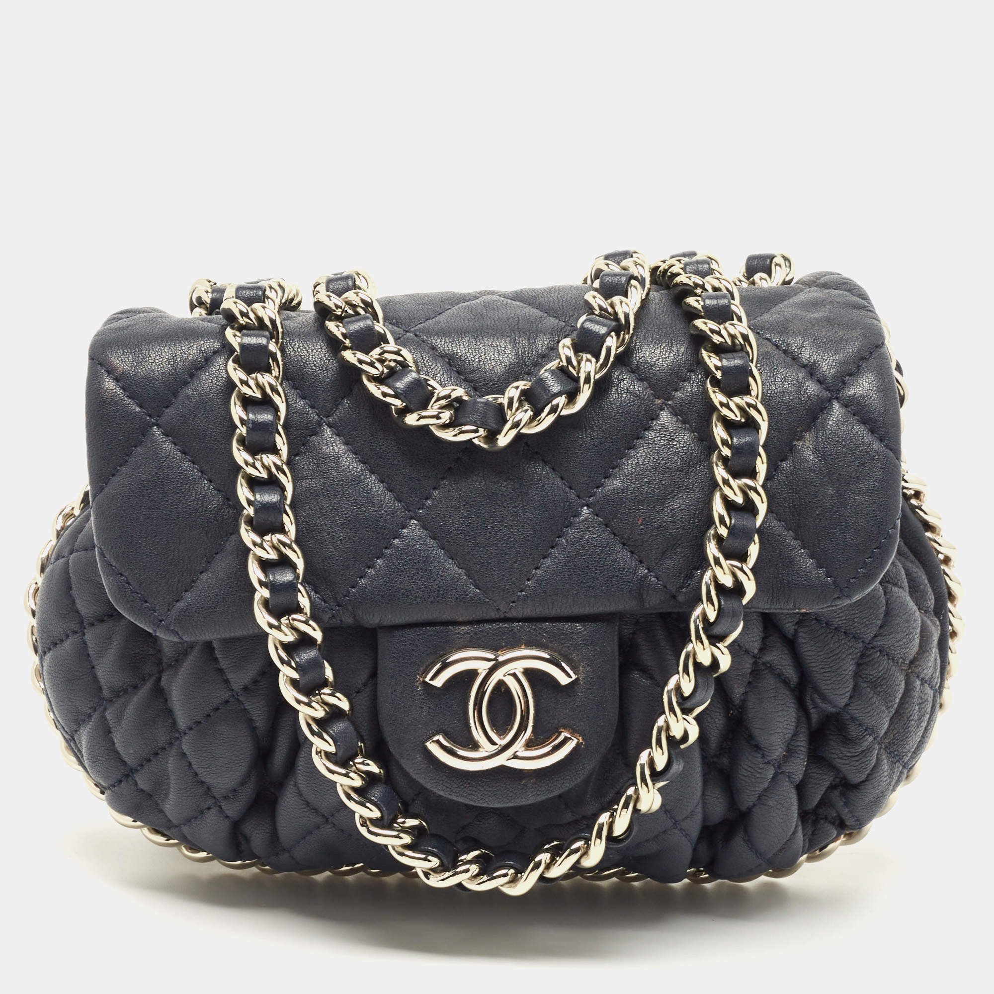 Chanel Navy Blue Quilted Leather CC Chain Around Flap Bag Chanel