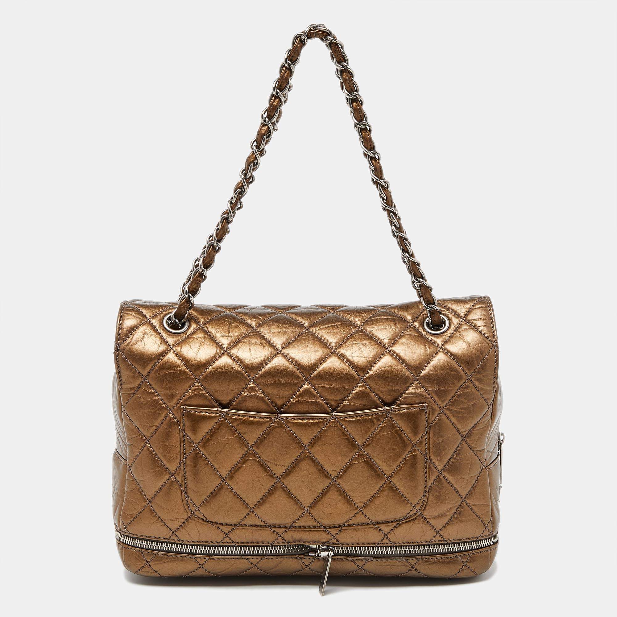 Chanel Gabrielle Hobo Bag Metallic Crocodile Emobssed Calfskin  Gold/Silver-tone Gold in Calfskin with Gold/Silver-tone - US