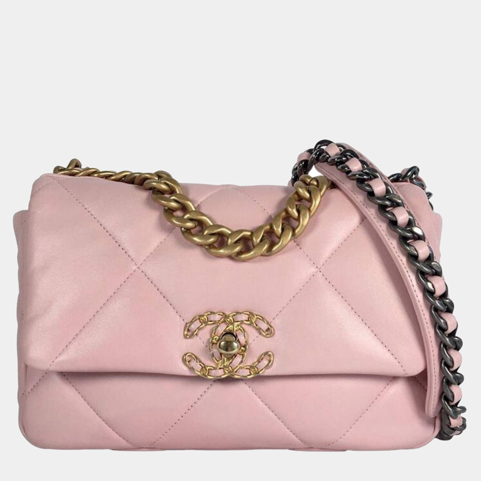 Pink Iridescent Quilted Calfskin Medium 19 Flap Gold, Silver and Ruthenium  Hardware, 2021