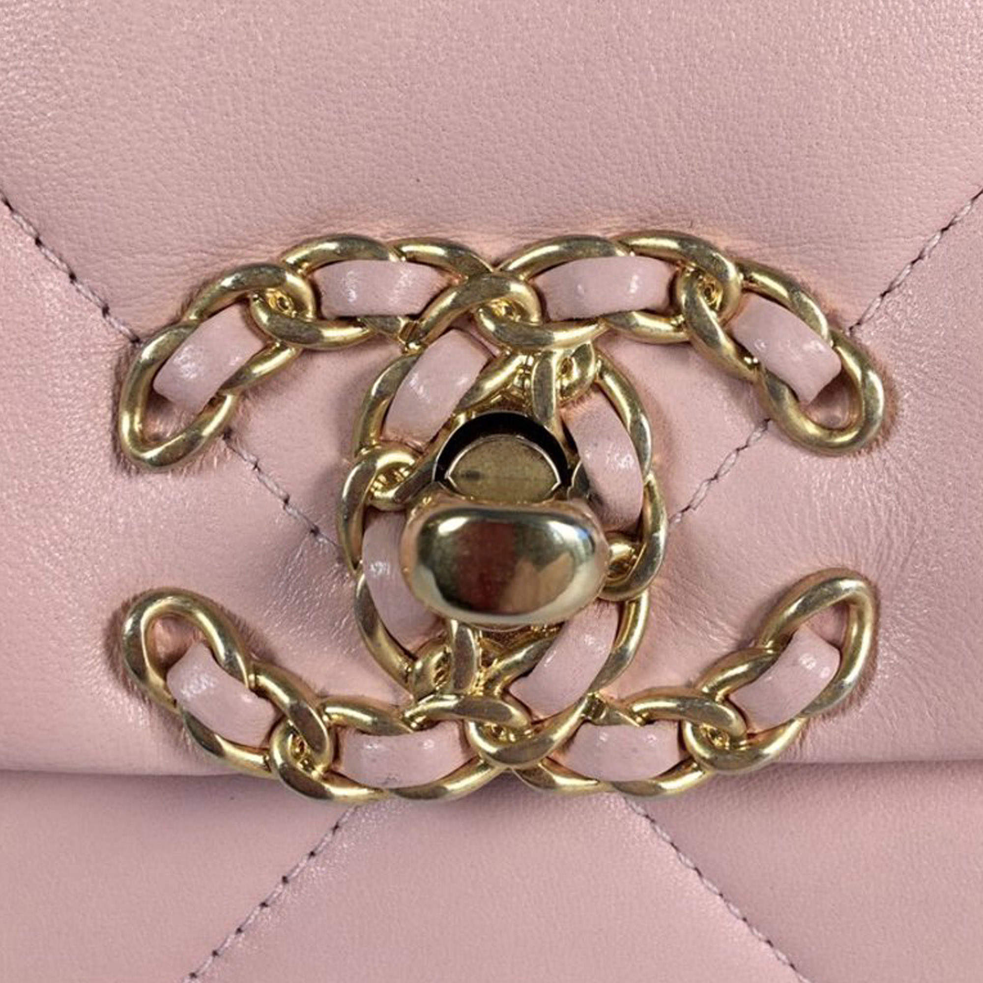 CHANEL 19 Shoulder Handbag Pink Quilted Lambskin Leather