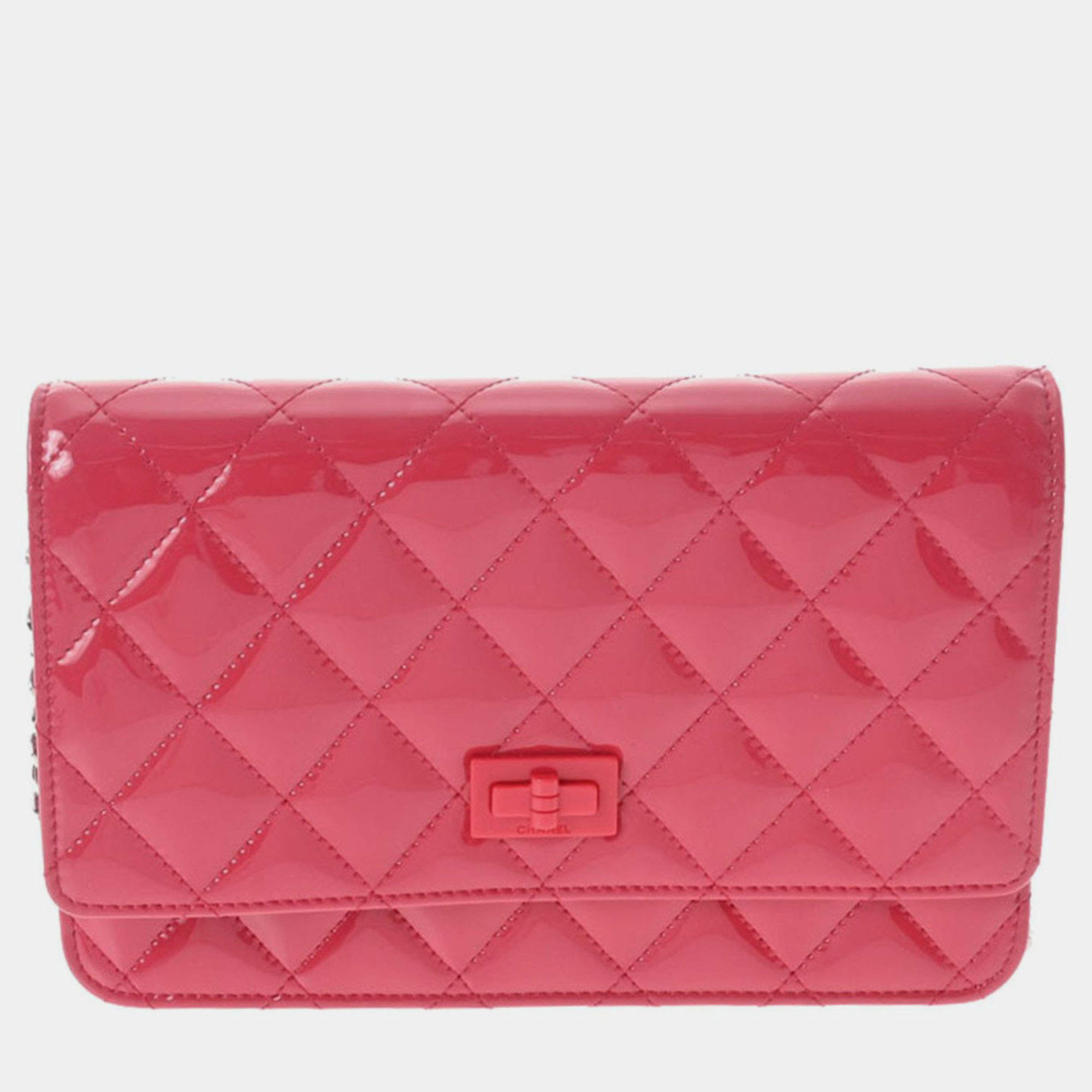 Chanel Pink Patent Leather Reissue 2.55 Wallet On Chain Chanel