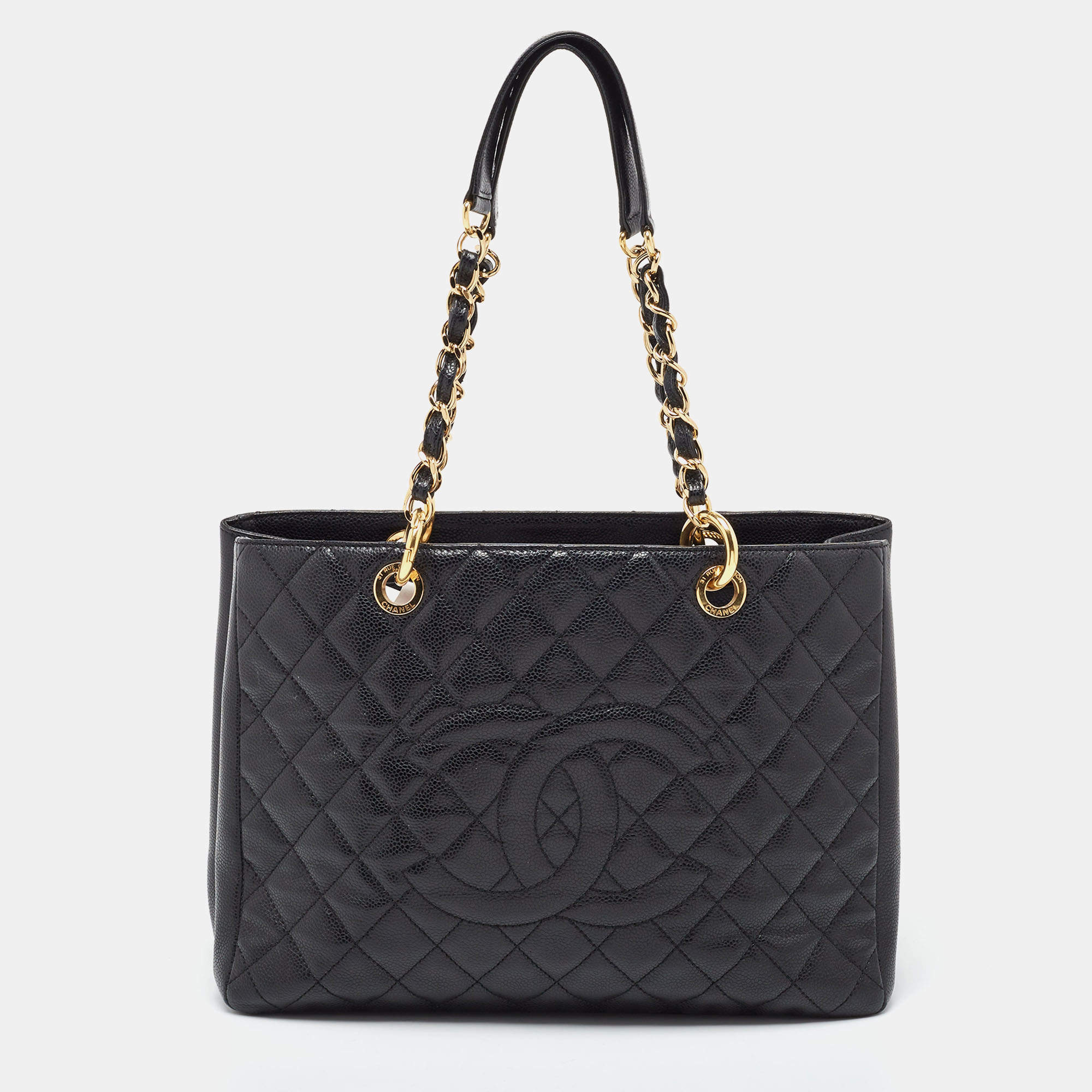 Pre Owned Chanel Black Quilted Caviar Leather Grand Shopping Tote