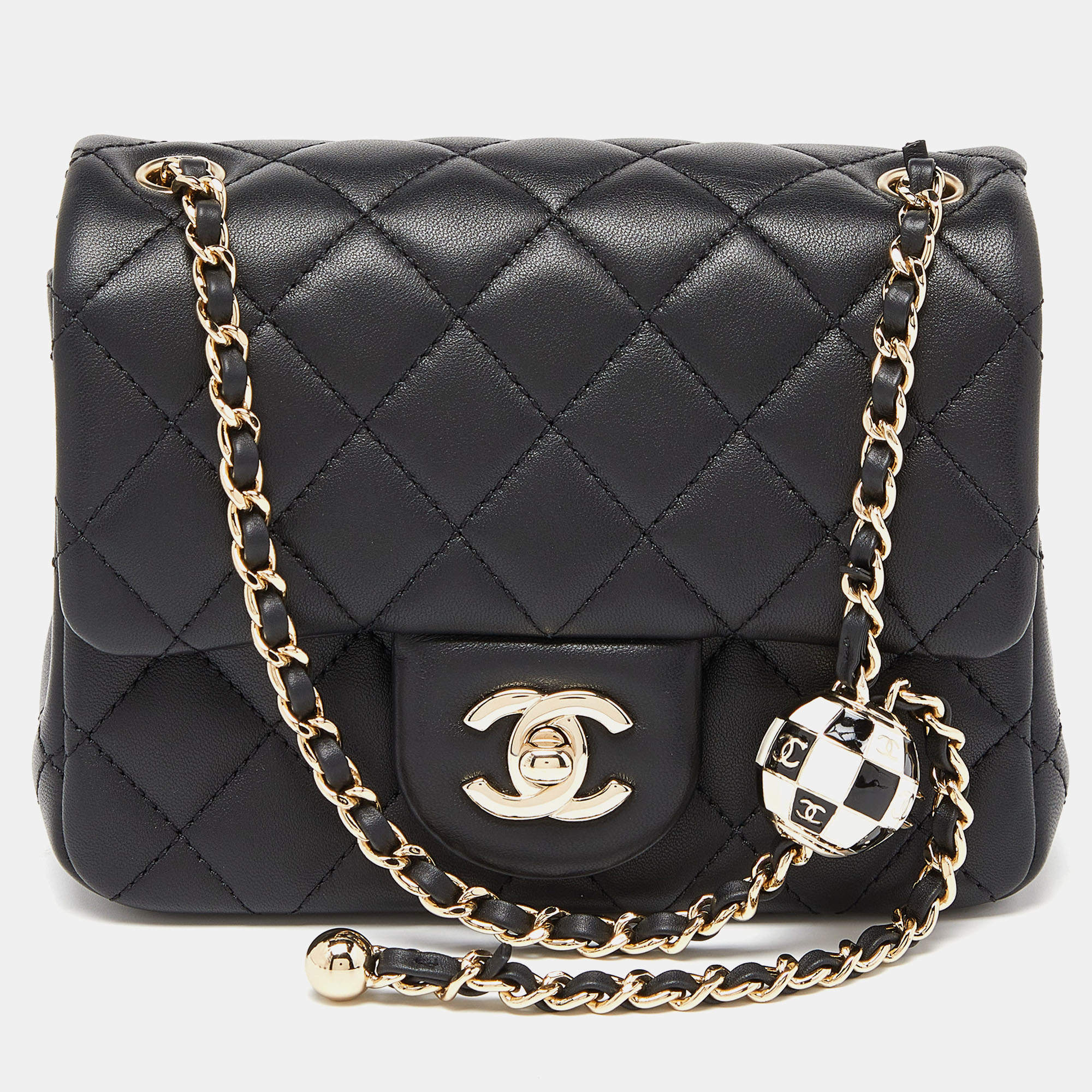 Chanel Black Quilted Leather Mini Square Pearl Crush Flap Bag