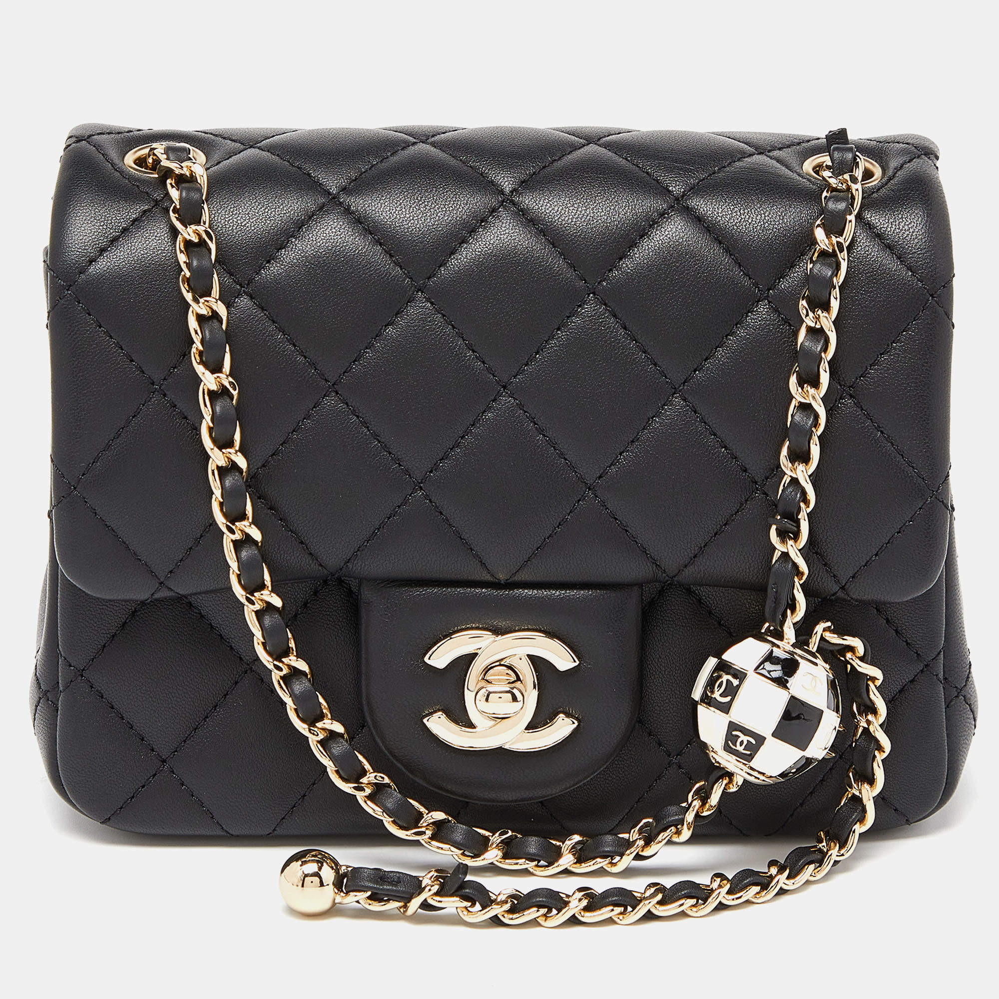 Chanel Pearl Crush Mini Square Flap Bag Pink Lambskin Antique Gold Hardware