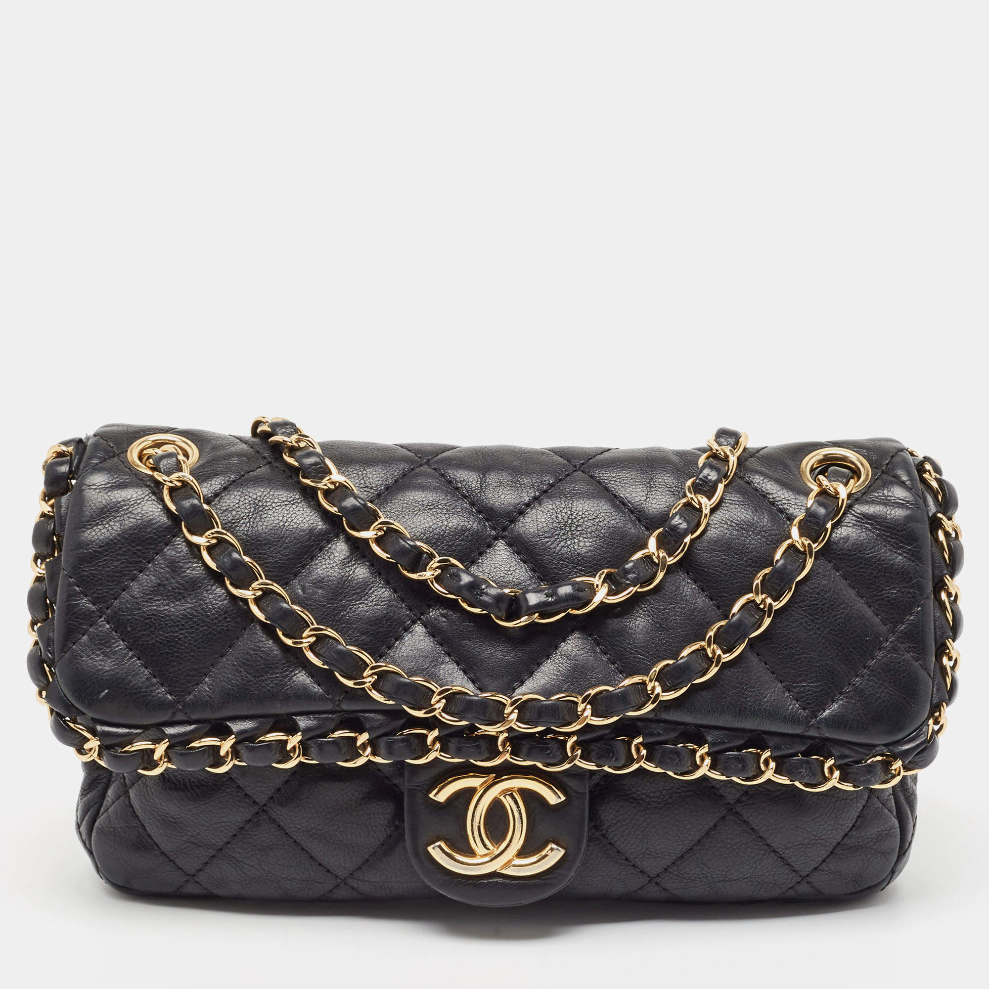 Pre Owned Chanel Black Quilted Leather Chain Me Flap Bag