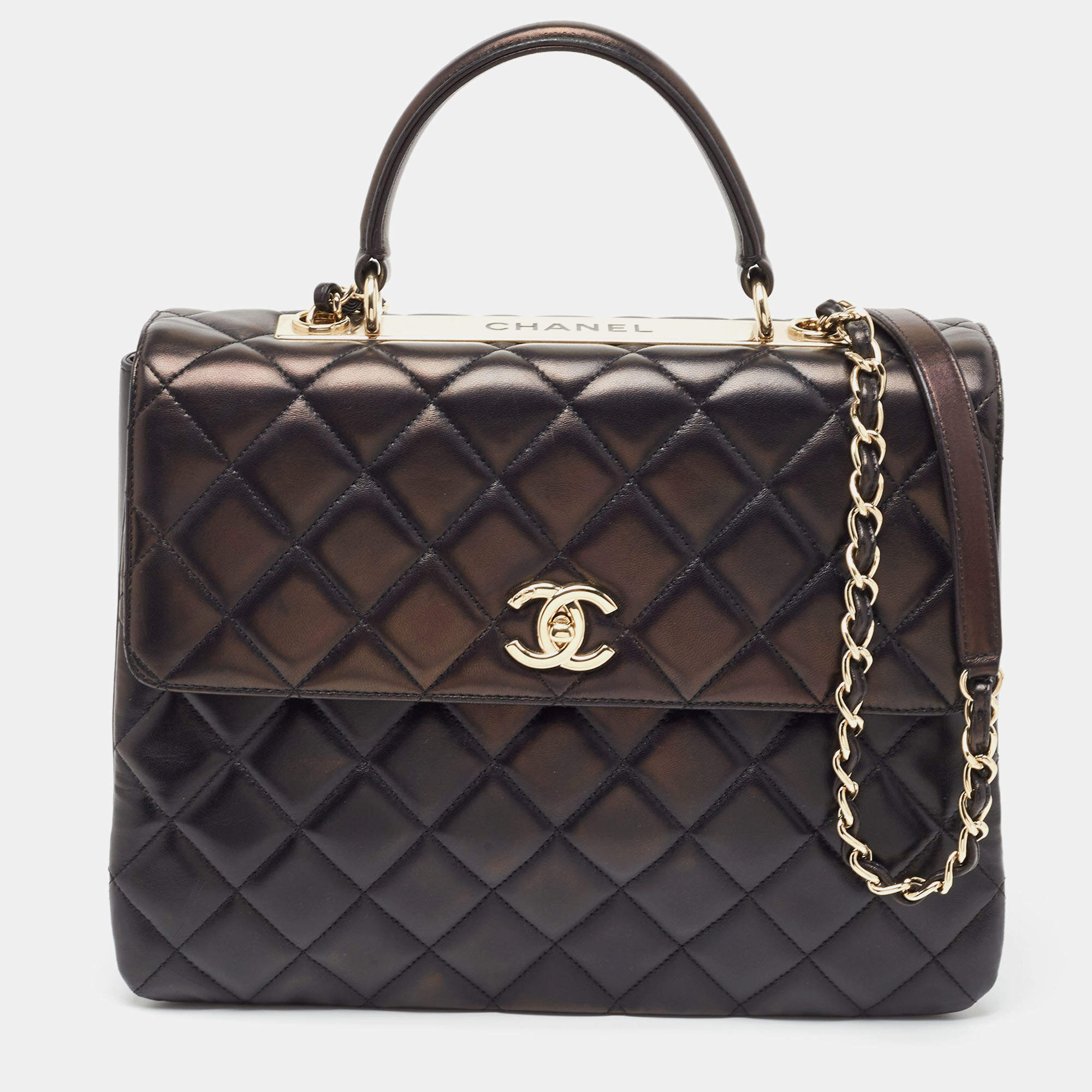 Pre Owned Chanel Black Quilted Leather Large Trendy CC Top Handle Bag