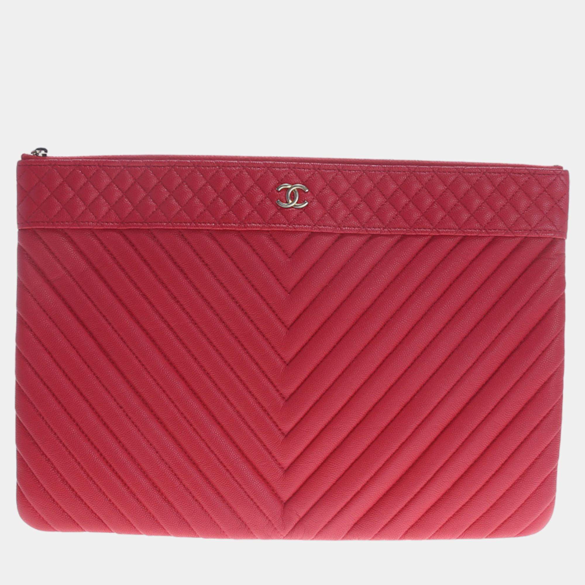 Chanel Caviar Chevron Clutch