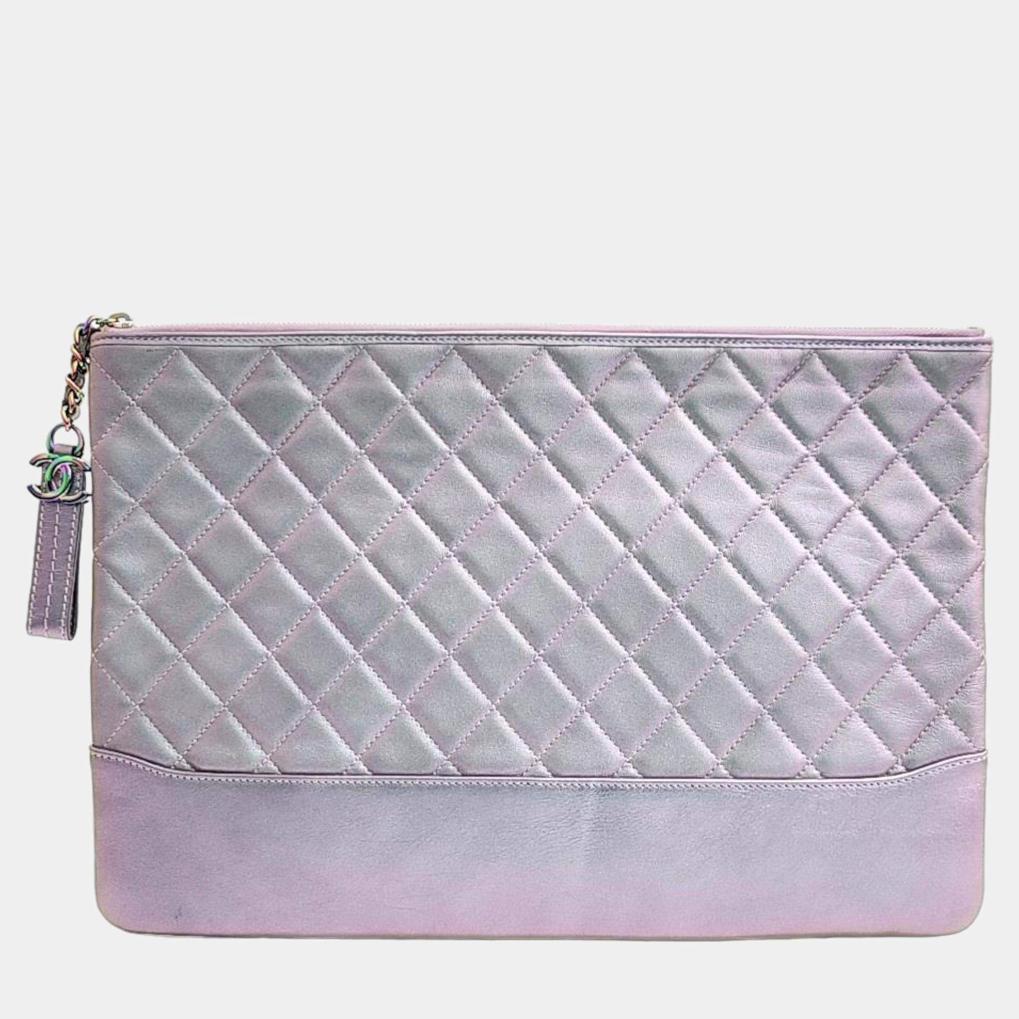 Pre Owned Chanel Purple Leather Gabrielle Clutch