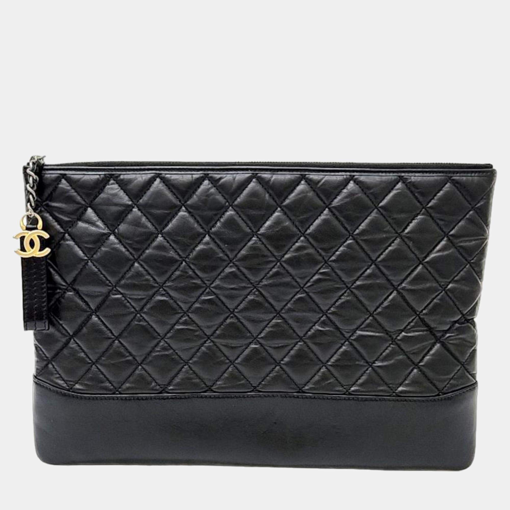 Chanel Black Leather Gabrielle clutch