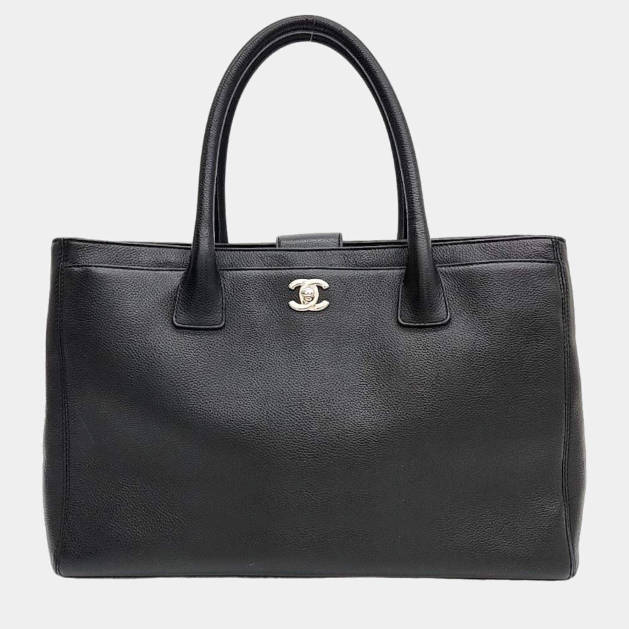 Pre Owned Chanel Black Leather Executive Cerf Tote Bag