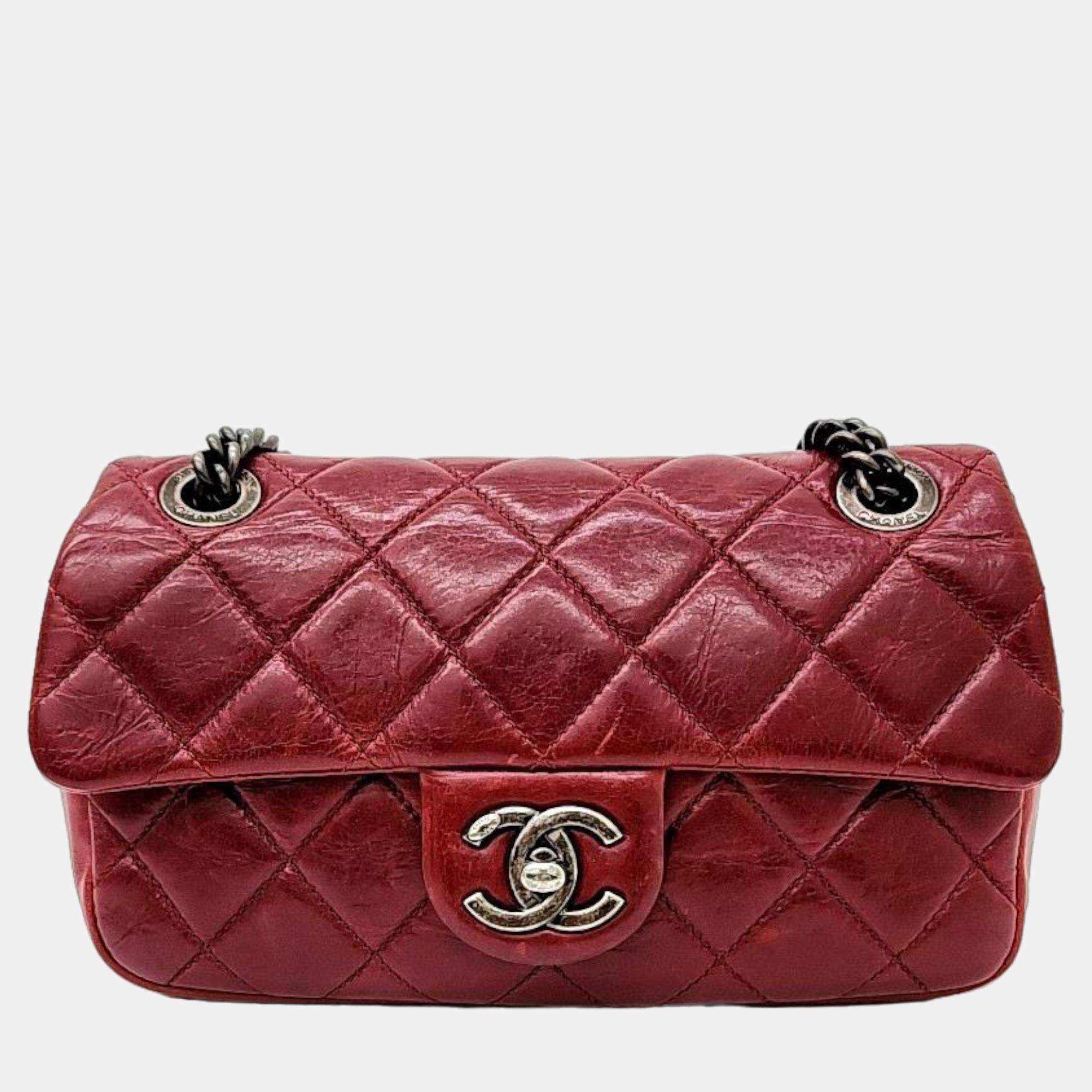 Chanel Red Leather vintage chain shoulder bag Chanel