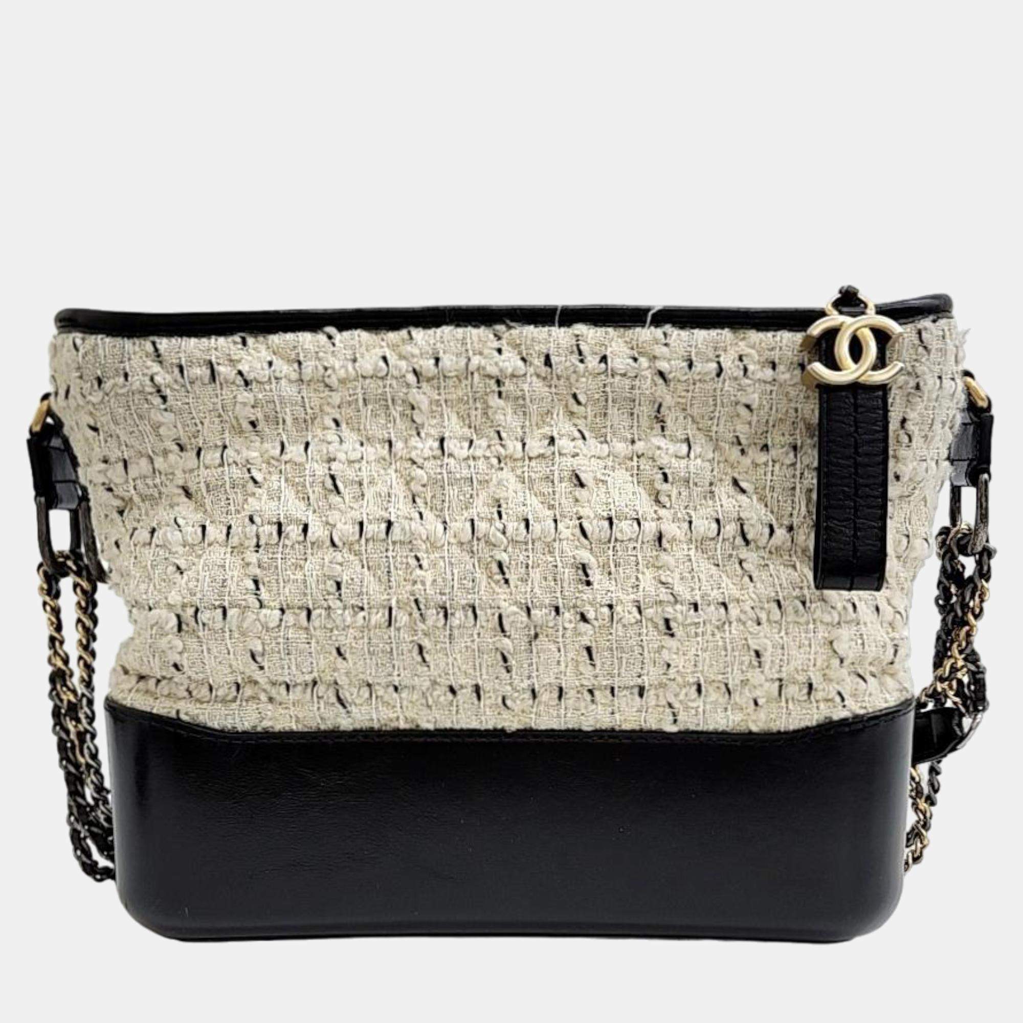 Chanel White/Black Tweed Leather Small Gabrielle Shoulder Bag 