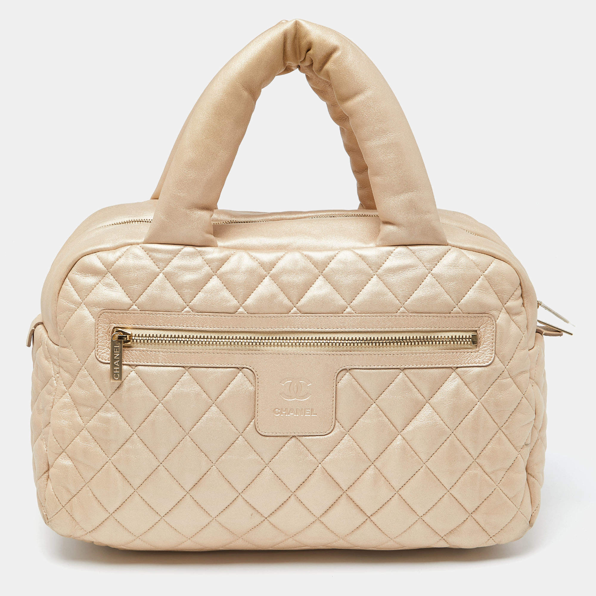 Pre Owned Chanel Gold Quilted Leather Coco Cocoon Bowler Bag