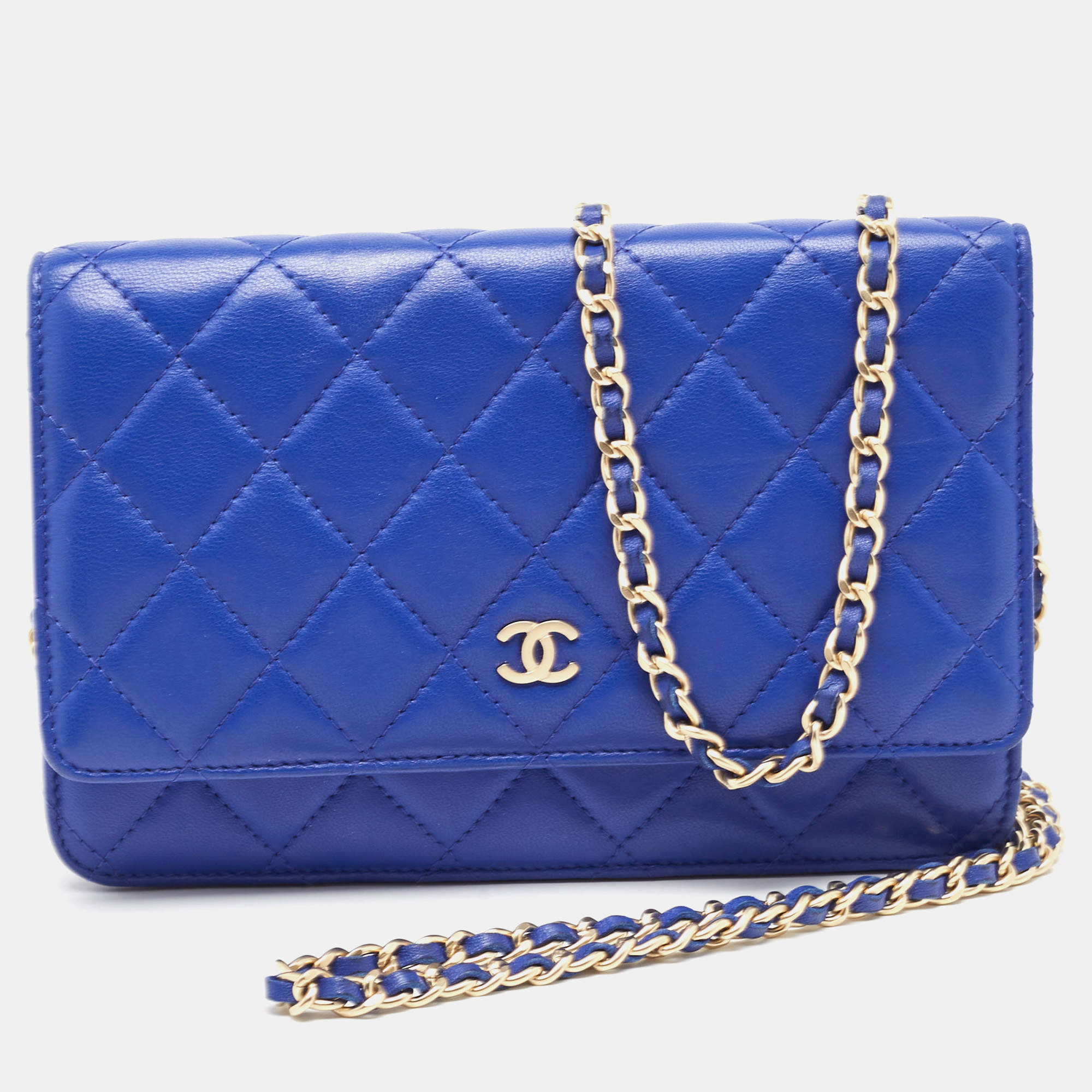 Pre Owned Chanel Blue Quilted Leather Classic WOC Bag