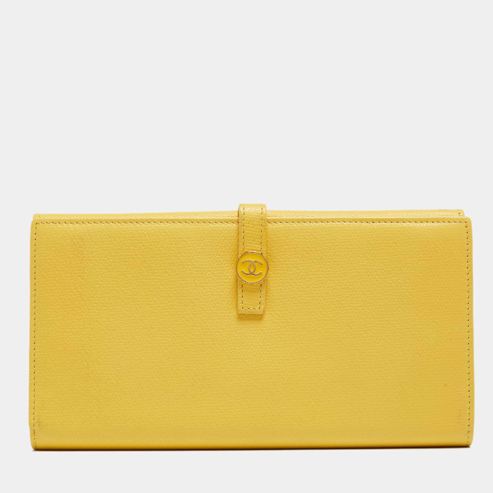 Chanel Yellow Leather CC Flap French Continental Wallet