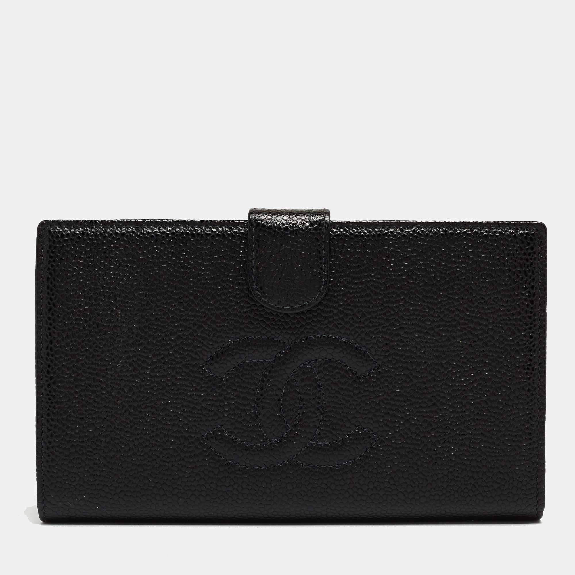 Chanel Black Caviar Leather Timeless CC French Wallet