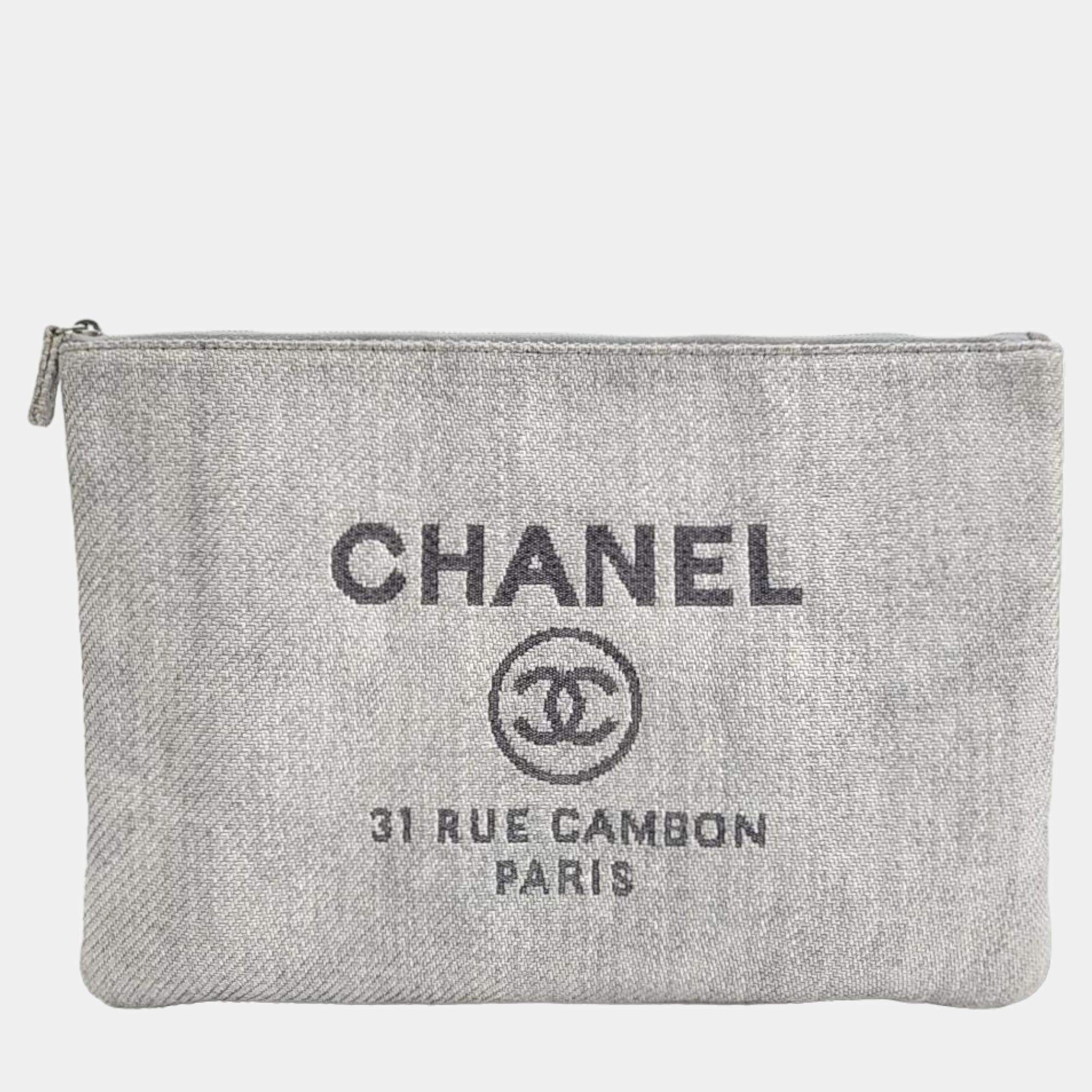 Pre Owned Chanel Denim Deauville Large Clutch Bag