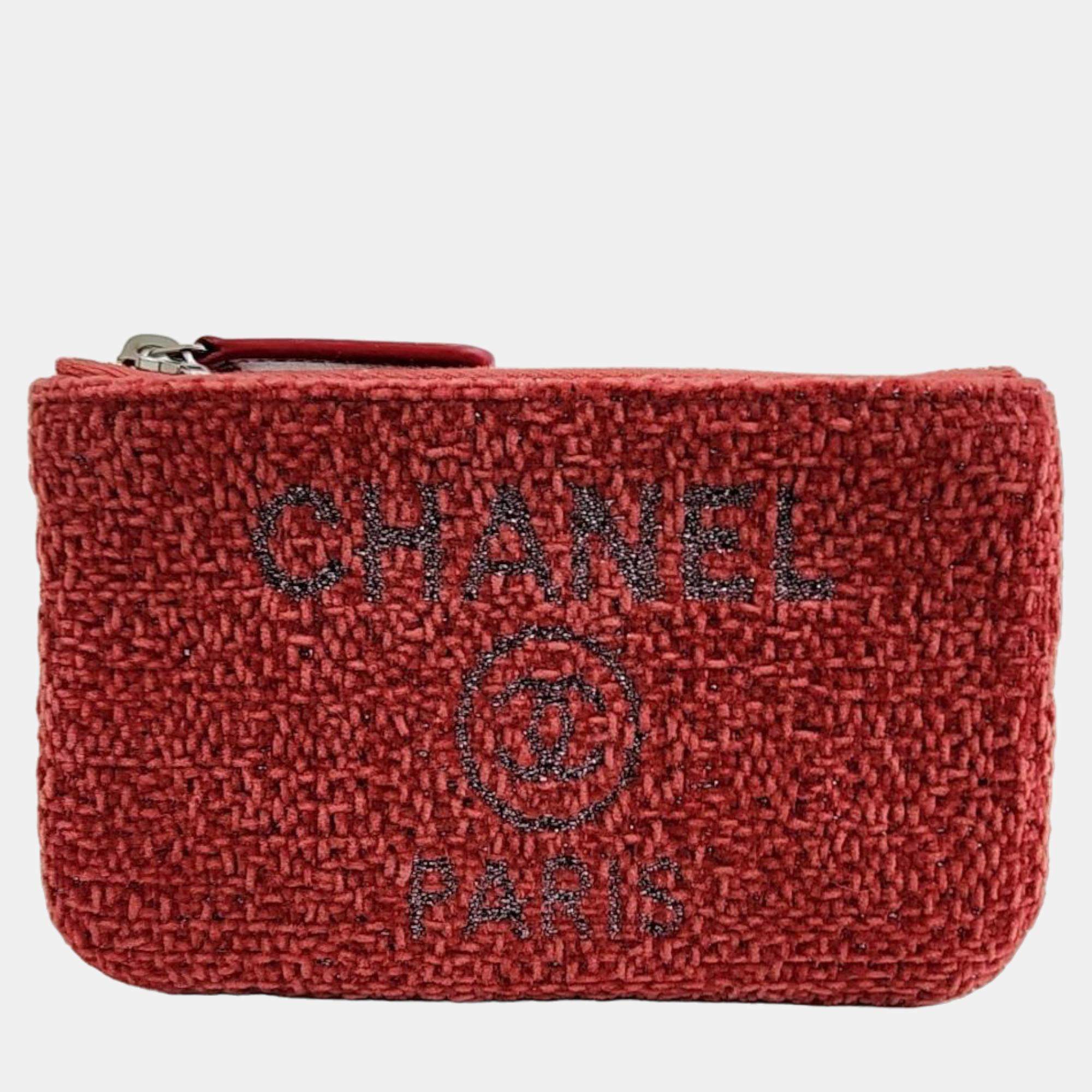 Pre Owned Chanel Red Lurex Boucle Mini Deauville Pouch 