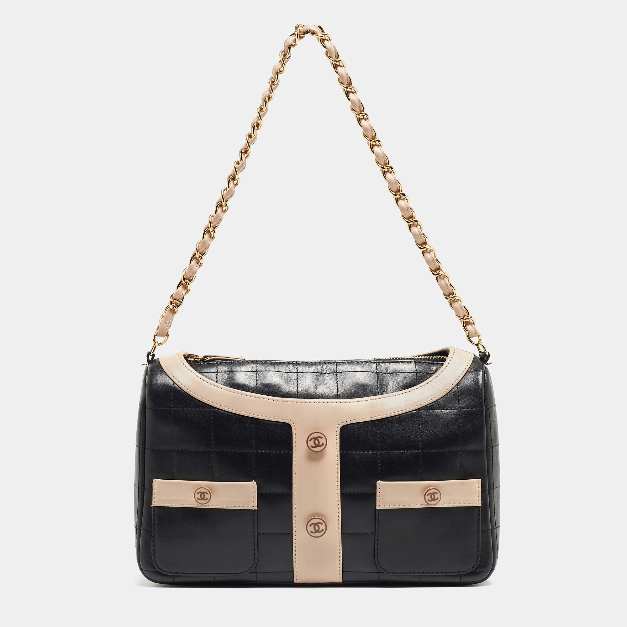 Pre Owned Chanel Black/Beige Choco Quilted Leather Mademoiselle Jacket Shoulder Bag