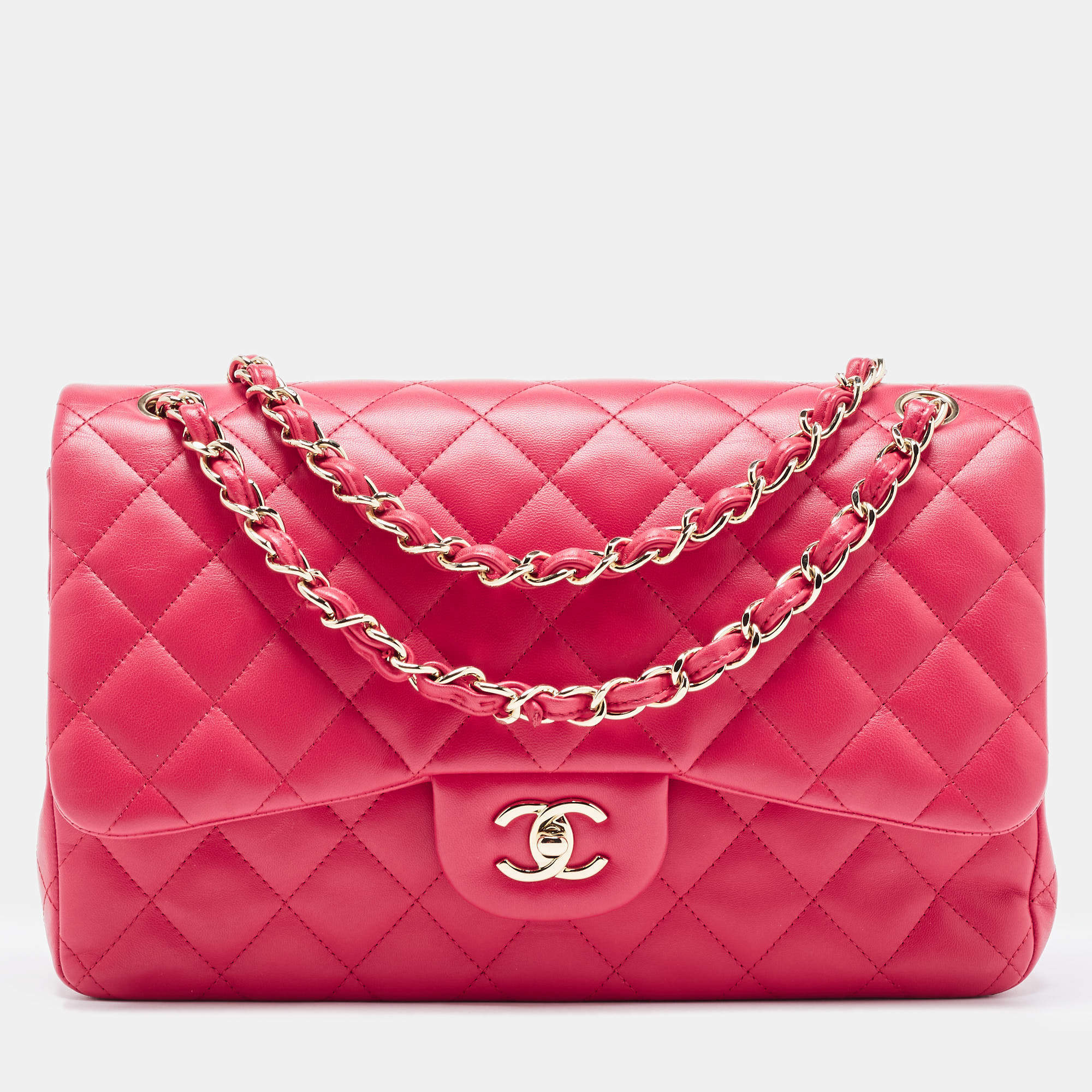 Pre Owned Chanel Pink Quilted Leather Jumbo Classic Double Flap Bag