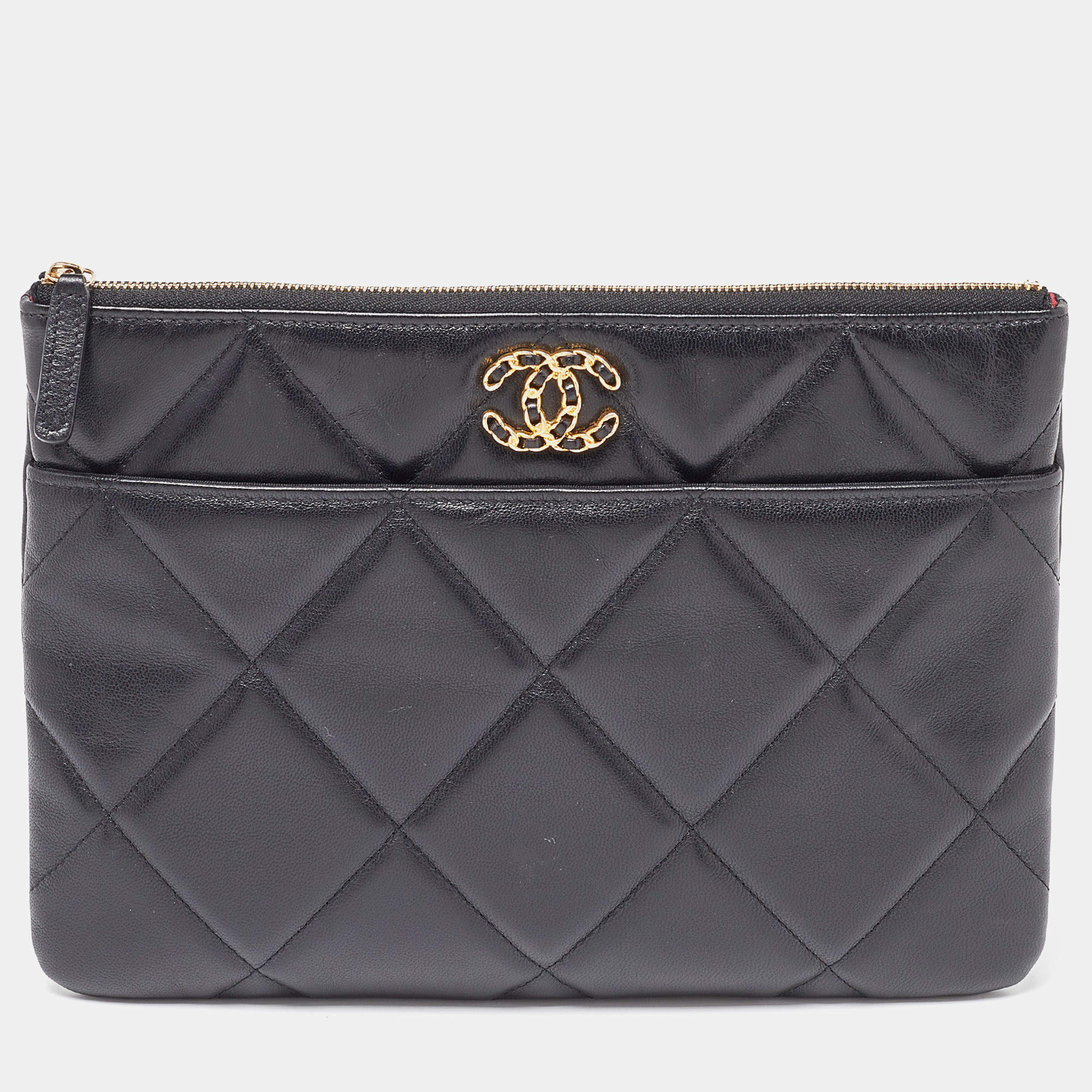 Pre Owned Chanel Black Leather 19 O Case Clutch