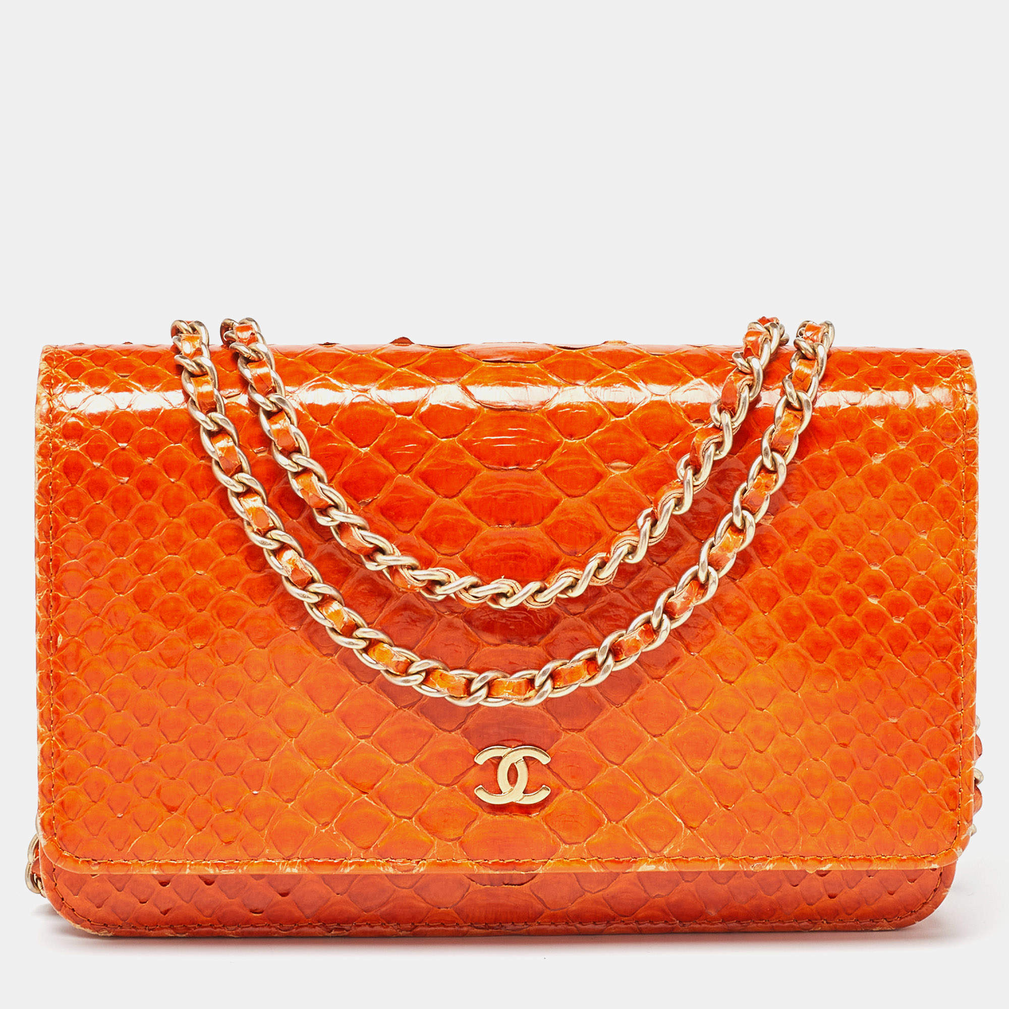 Chanel Orange Python Wallet on Chain