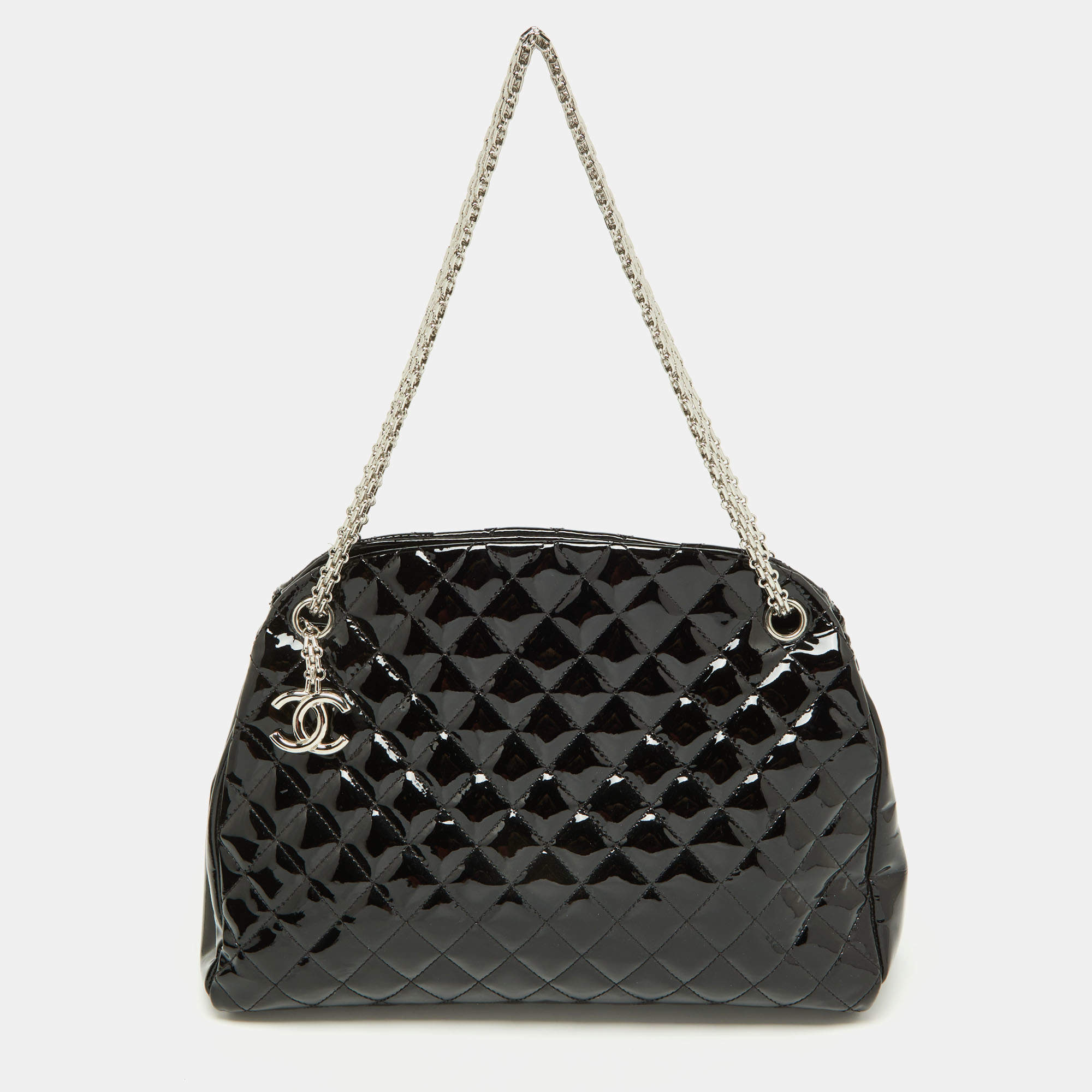 Pre Owned Chanel Black Quilted Patent Leather Medium Just Mademoiselle Bowler Bag