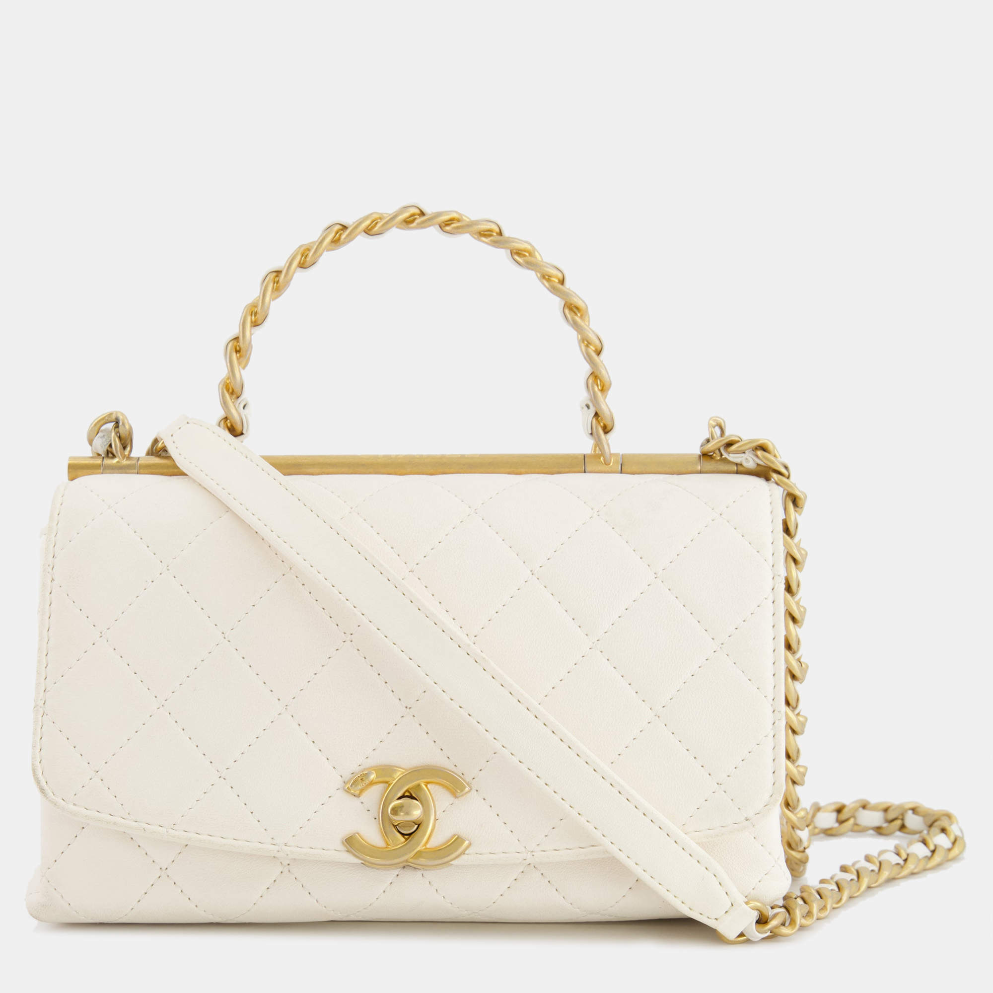 Chanel white sale and gold bag