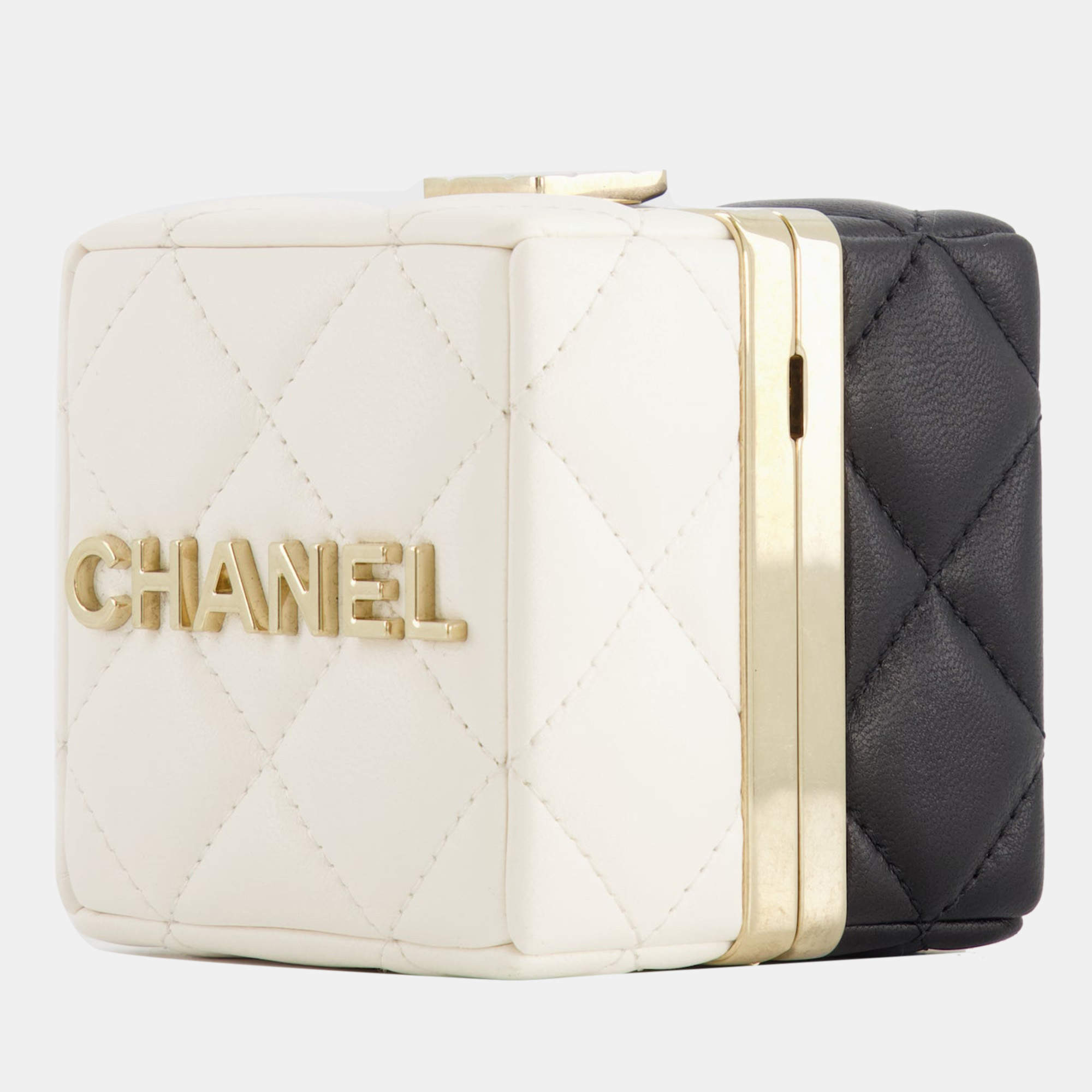 Chanel Black and White Micro Box Square Bag with Gold Hardware 