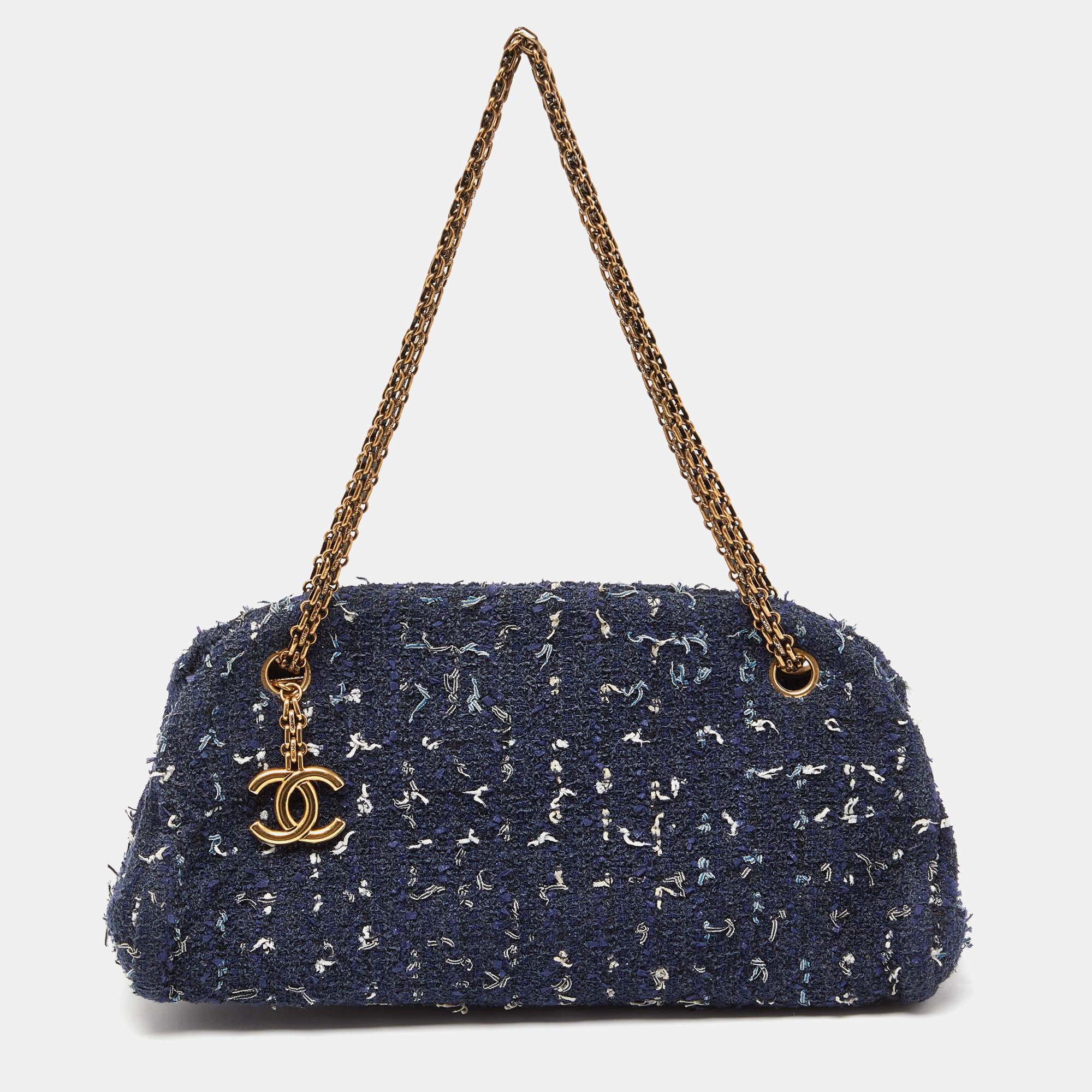 Pre Owned Chanel Blue Tweed Just Mademoiselle Bowler Bag