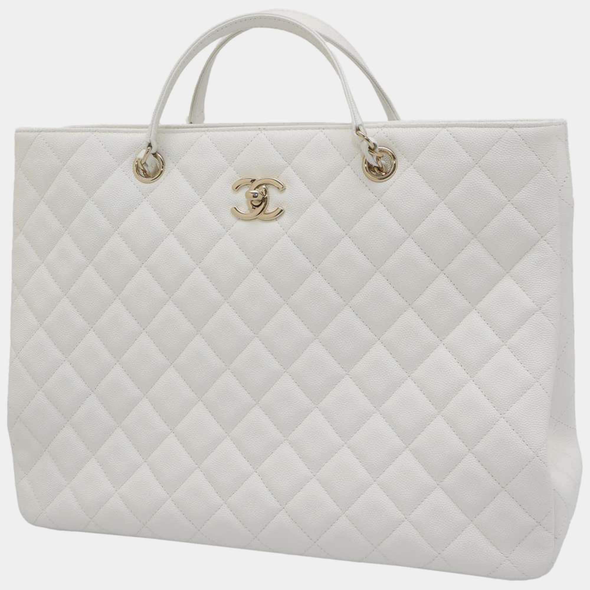 Pre Owned Chanel White Leather CC Tote