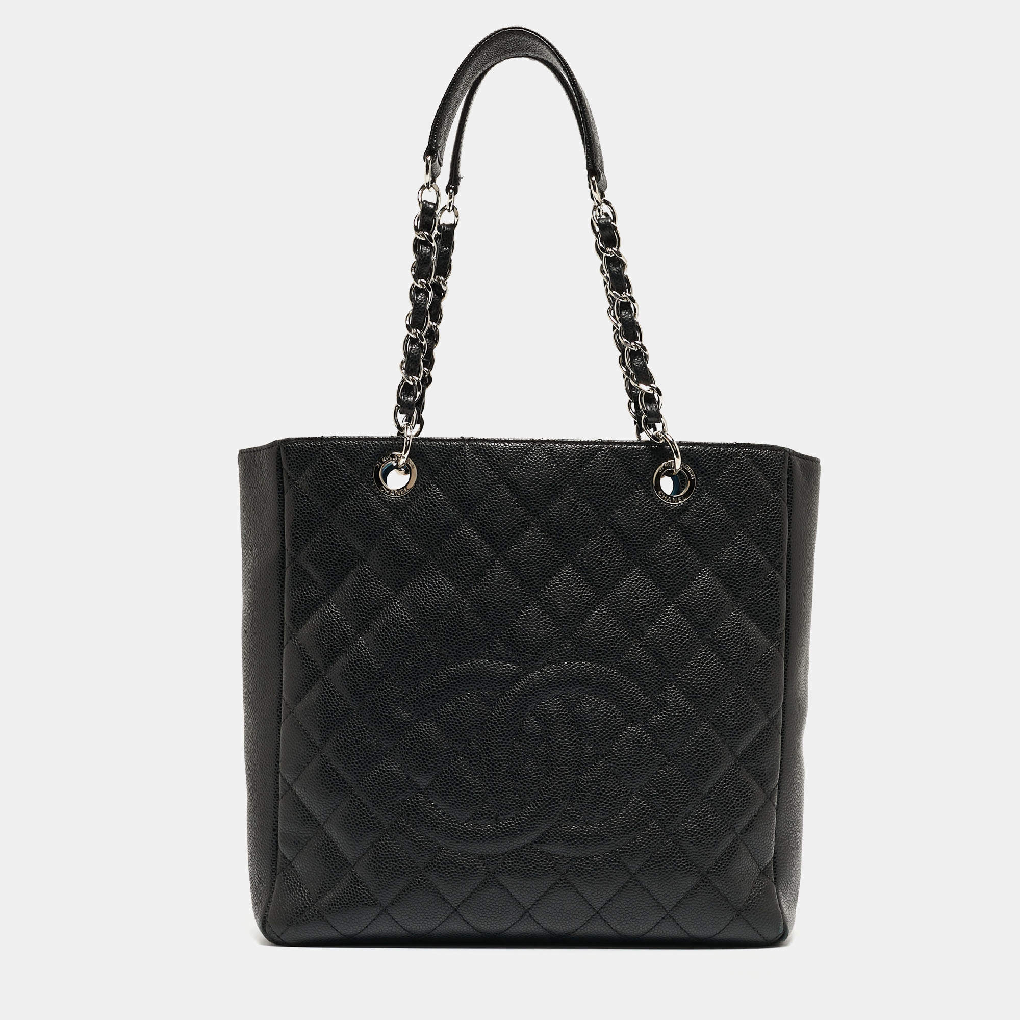 Pre Owned Chanel Black Caviar Quilted Leather CC Tote