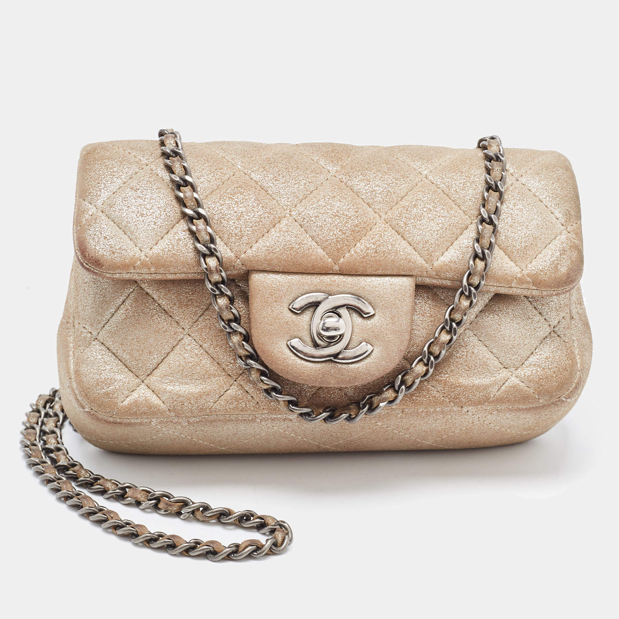 Chanel Silver Quilted Leather Extra Mini Classic Flap Bag 